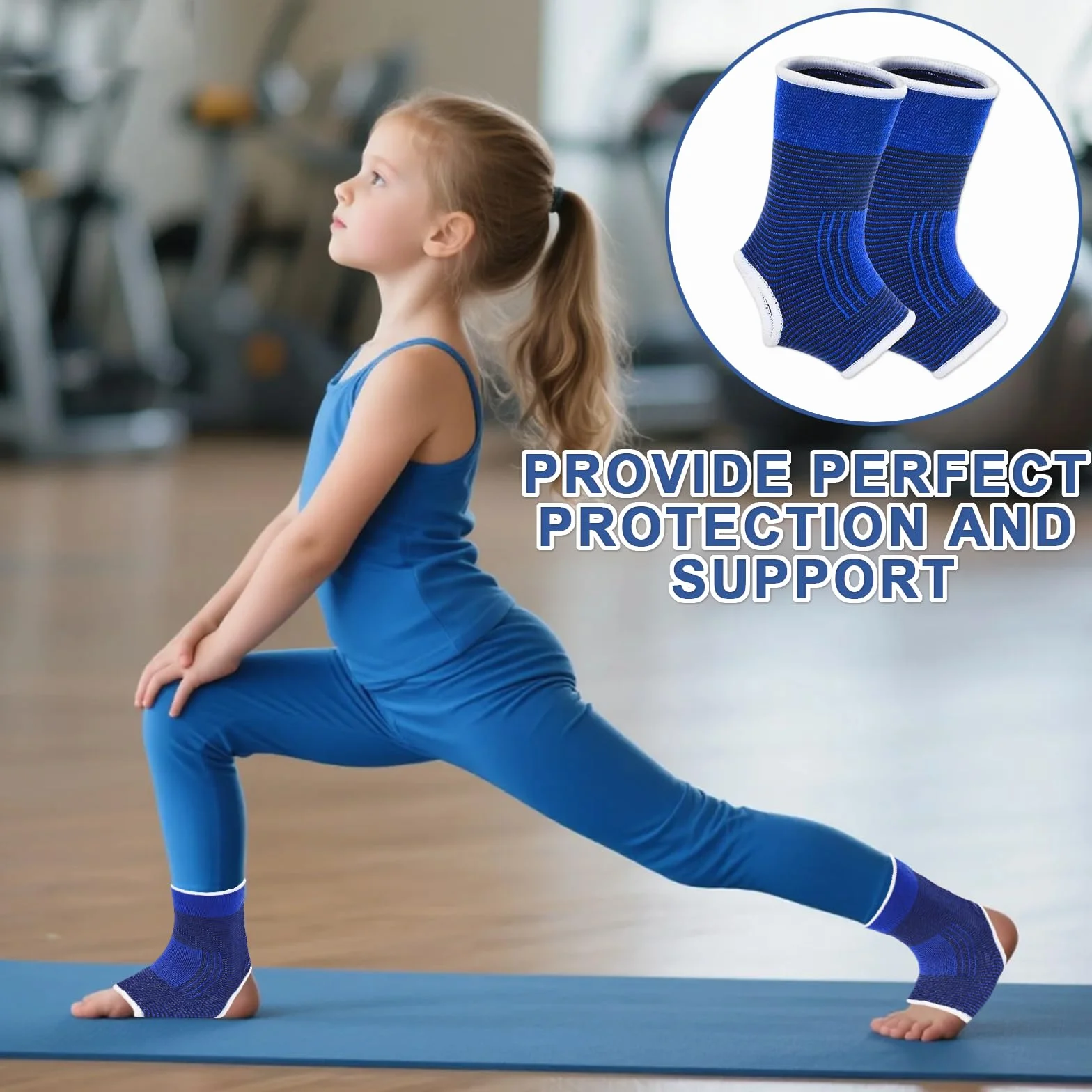 Benda Elastica per Caviglia Bambini 2 Pezzi Supporto Sportivo Senza Tallone Traspirante