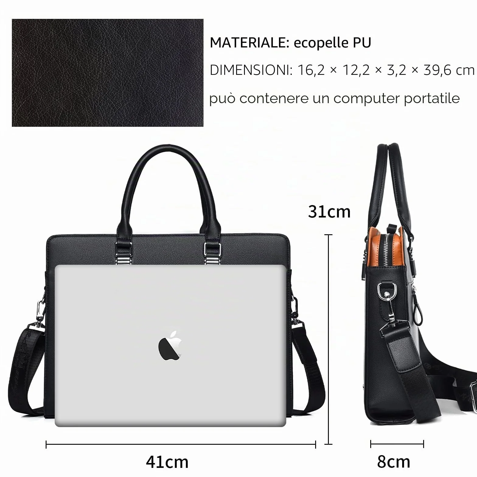 FSD.WG Borsa da Lavoro da Uomo,Cartella in Pelle Impermeabile,Borsa da Lavoro a Tracolla per Laptop per Affari,Scuola,Viaggi,Staccabile