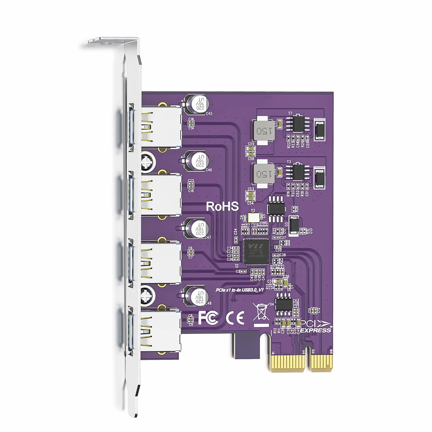 10Gtek PCIe to (4) USB 3.0 Expansion Card, PCIe USB Add in Card 5Gbps, Internal USB3.0 Hub Converter for Desktop PC Host Card, Support Windows 10/8/7/XP, Linux