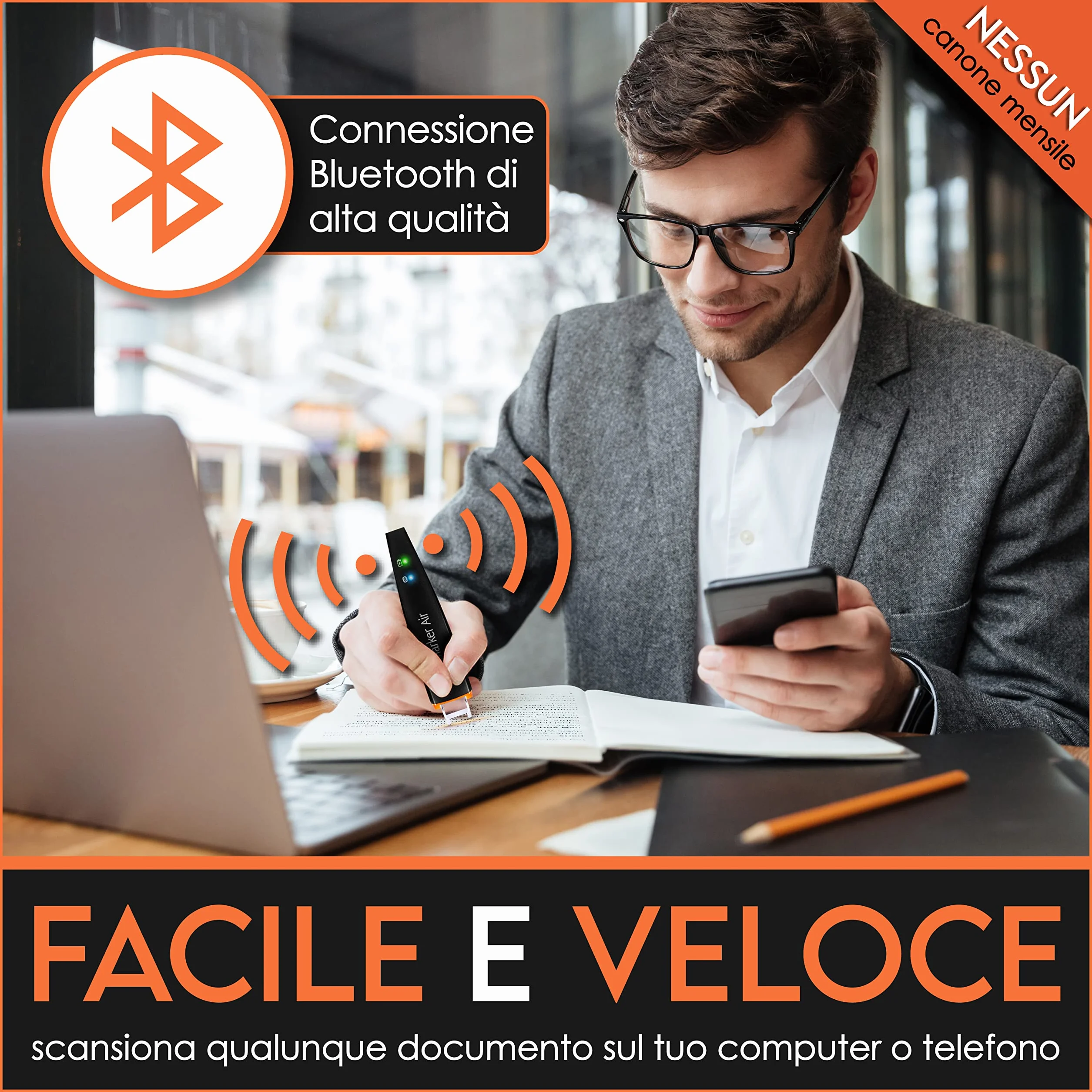 Scanmarker Air Penna Scanner e Traduttore Multilingue per Dislessia, Studenti, Professionisti - Compatibile Mac, Windows, iOS, Android, Nero