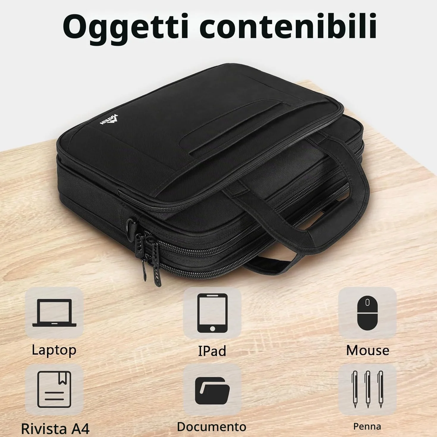 MATEIN Borsa Porta PC 17 Pollici, Borsa Lavoro Uomo Donna per Documenti, Tasca Antifurto e Tracolla Rimovibile, Multitasche con Fascia per Trolley, Custodia Notebook per Ufficio, Università e Viaggio