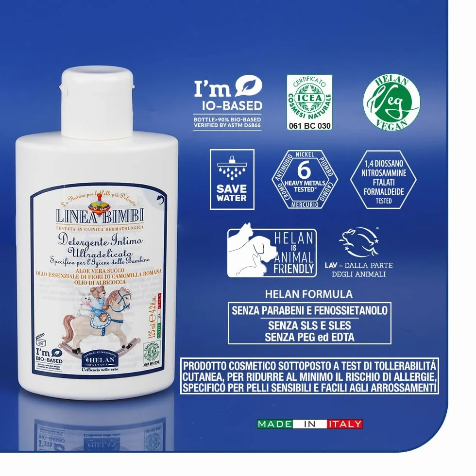 Helan Linea Bimbi Bio Detergente Intimo Delicato 125ml - Aloe Vera e Olio di Albicocca - Made in Italy