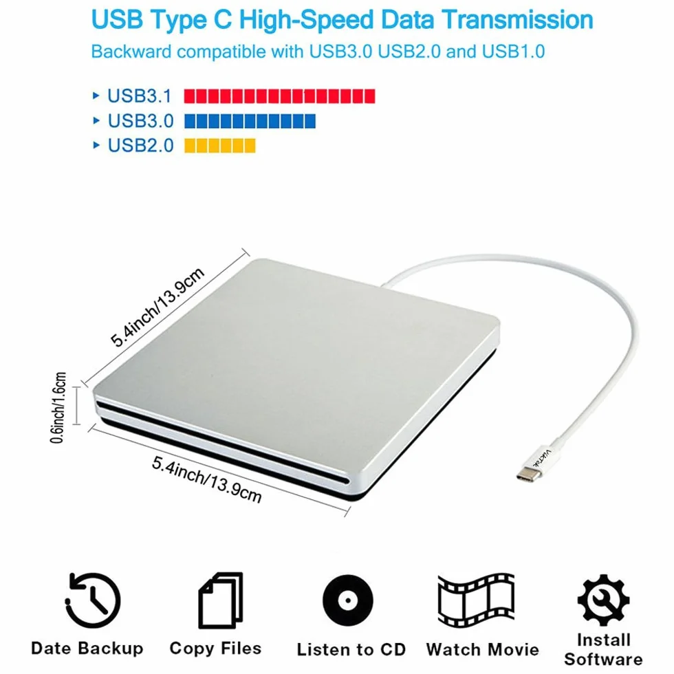 USB-C Superdrive External DVD/CD Reader and DVD/CD Burner for Apple-MacBook Air/Pro/iMac/Mini/MacBook Pro/ASUS/AS.