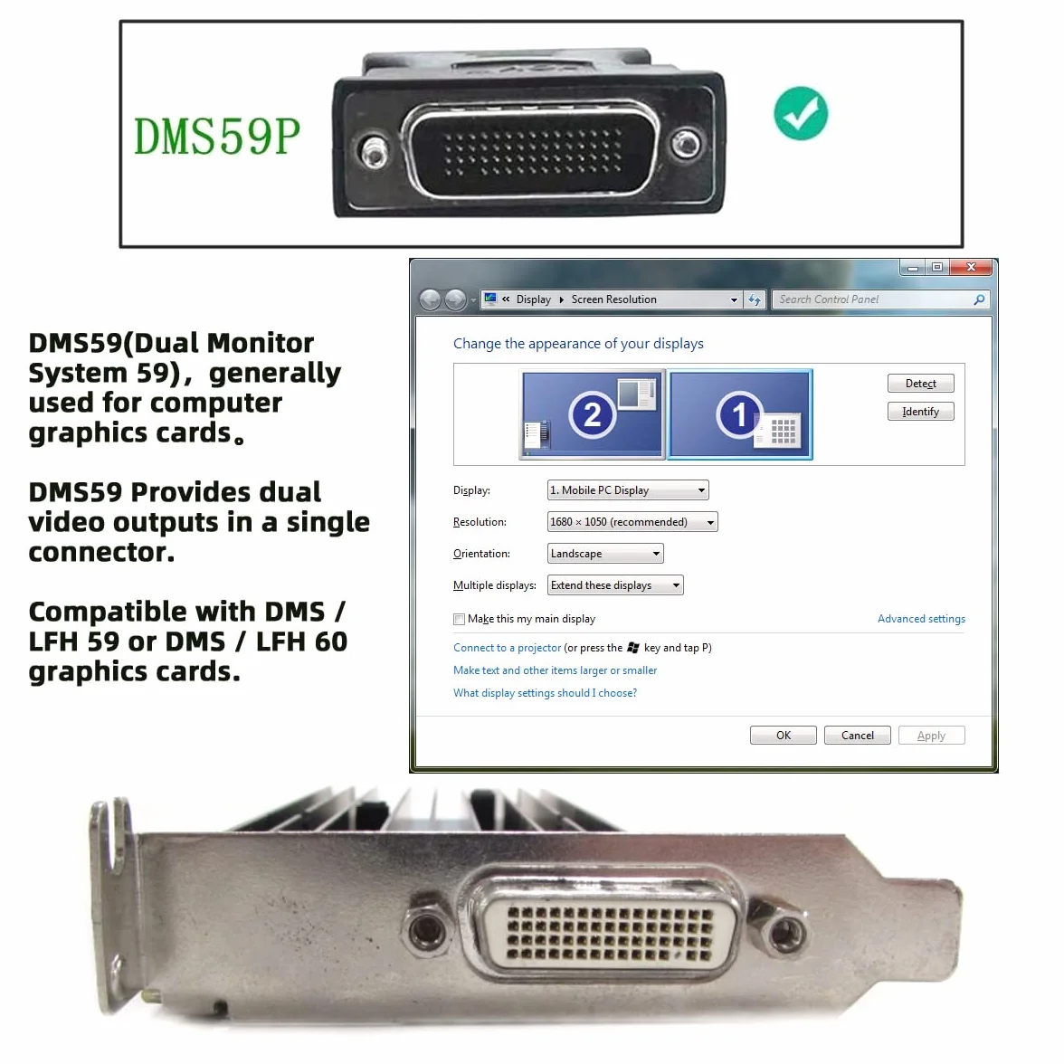 CY Adattatore DMS-59pin maschio LFH 60Pin a HDMI HDTV femmina convertitore di estensione per scheda grafica desktop
