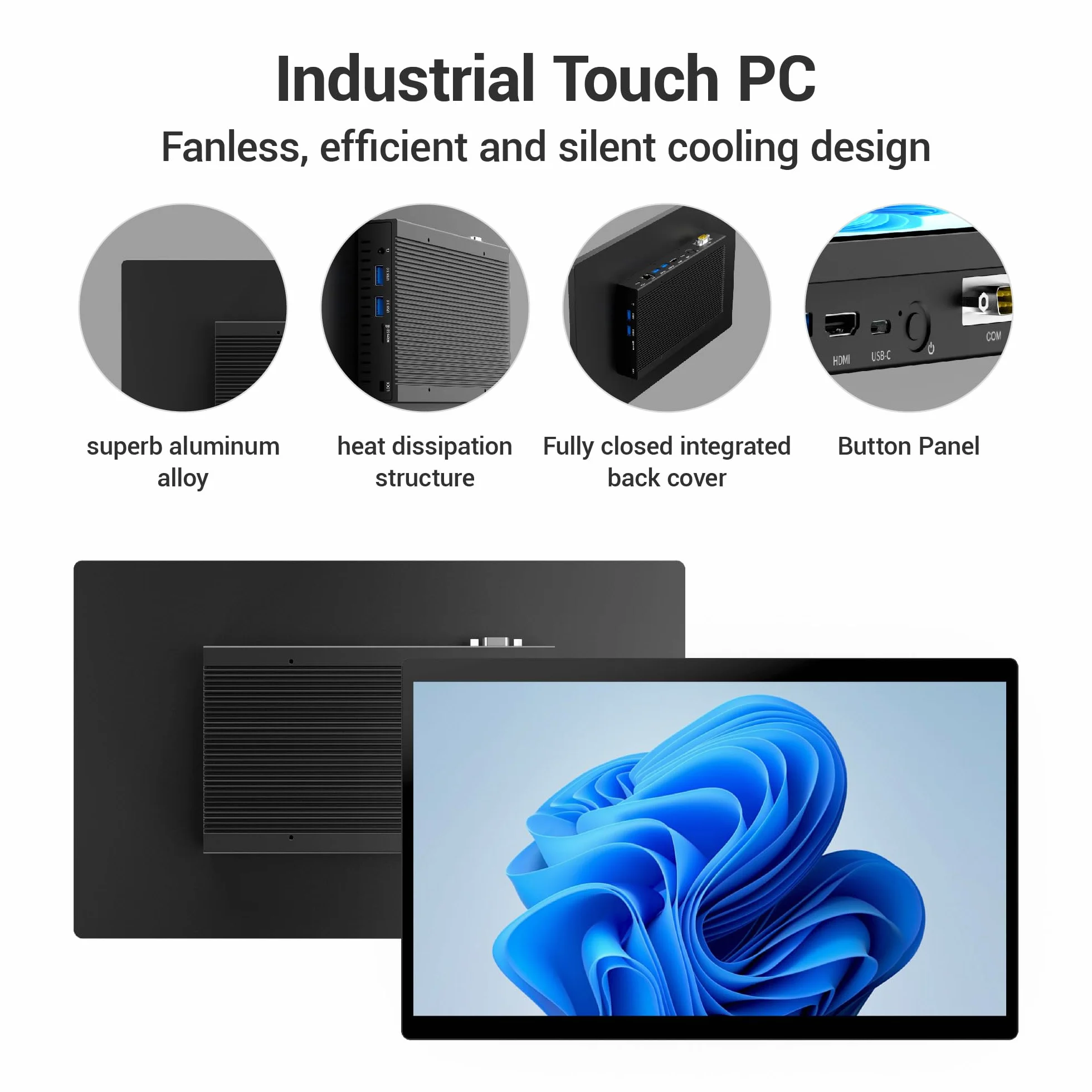 Industrie Panel PC 15.6 Pollici Touchscreen Fanless All in One Win11 Pro N5095 8GB RAM 128GB ROM 1920x1080 IPS 4xUSB3.0 2xRS232 Type-C HDMI LAN