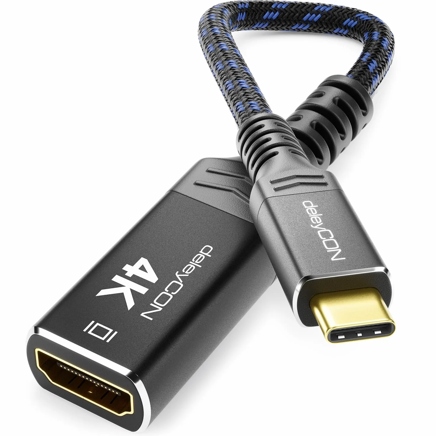 deleyCON Adattatore USB-C a HDMI 4K Alluminio (4K@60Hz Monitor/TV/Proiettore) Thunderbolt 3/4, iPhone 17 16 15 Pro Max Air, MacBook, iPad Pro/Air, Galaxy S25 S24 S23, Notebook, Tablet
