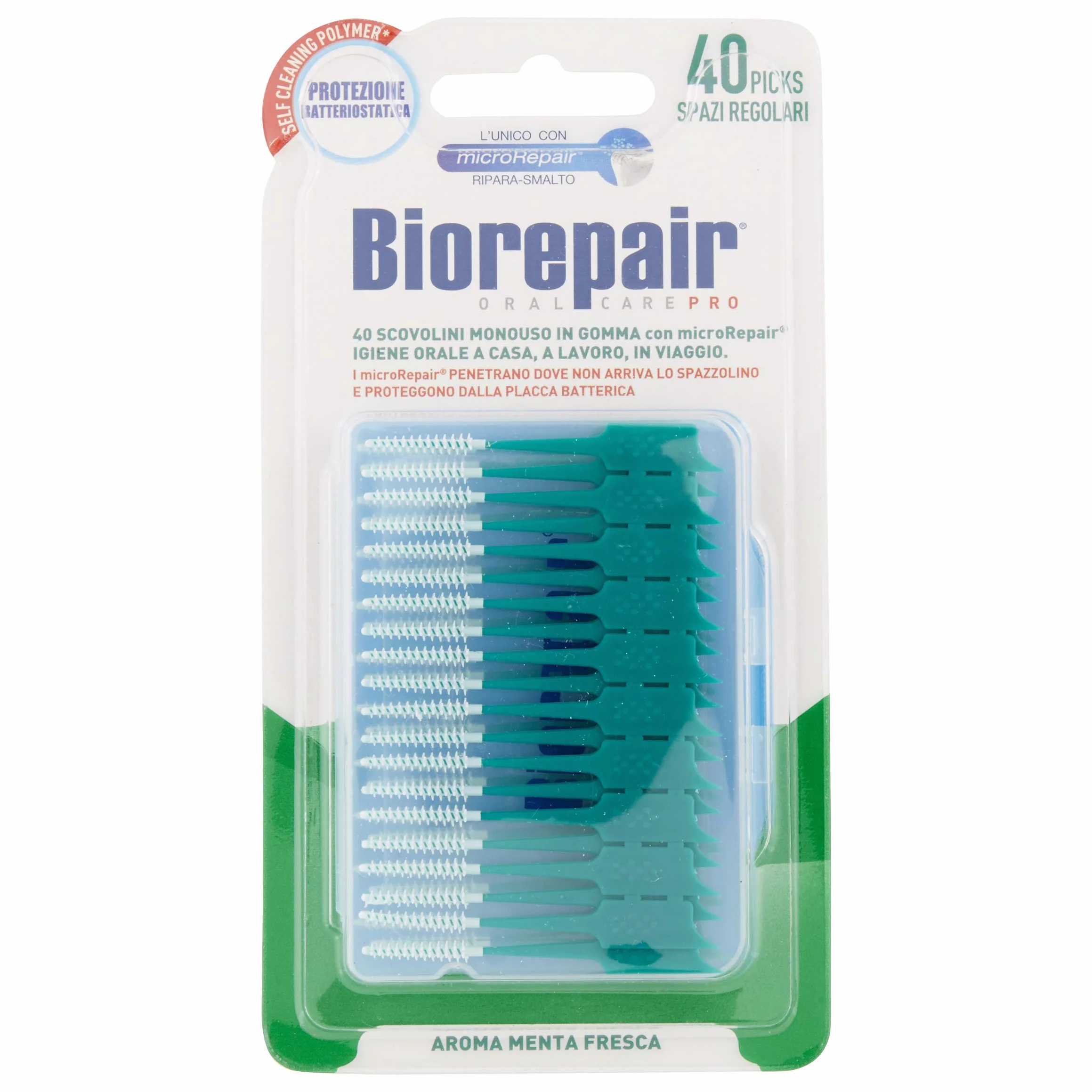 Biorepair 40 Scovolini Monouso Gomma 6x40 Dentali MicroRepair Placca Batterica Menta Fresca