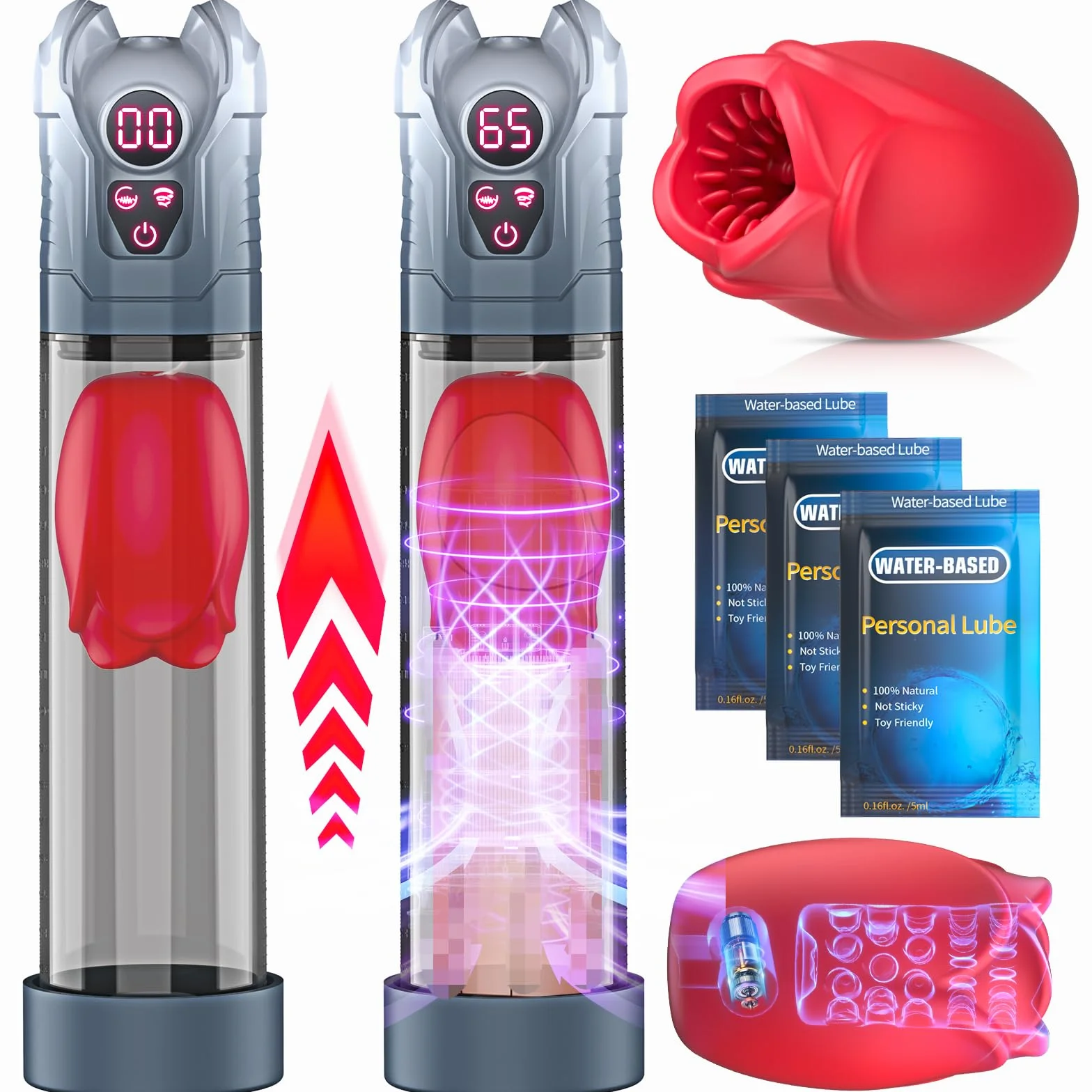 Masturvatore per Uomo Pompa Pene Automatico 4-IN-1 Allungamento Sex Toy 5+7 Modalità Vacuum Device