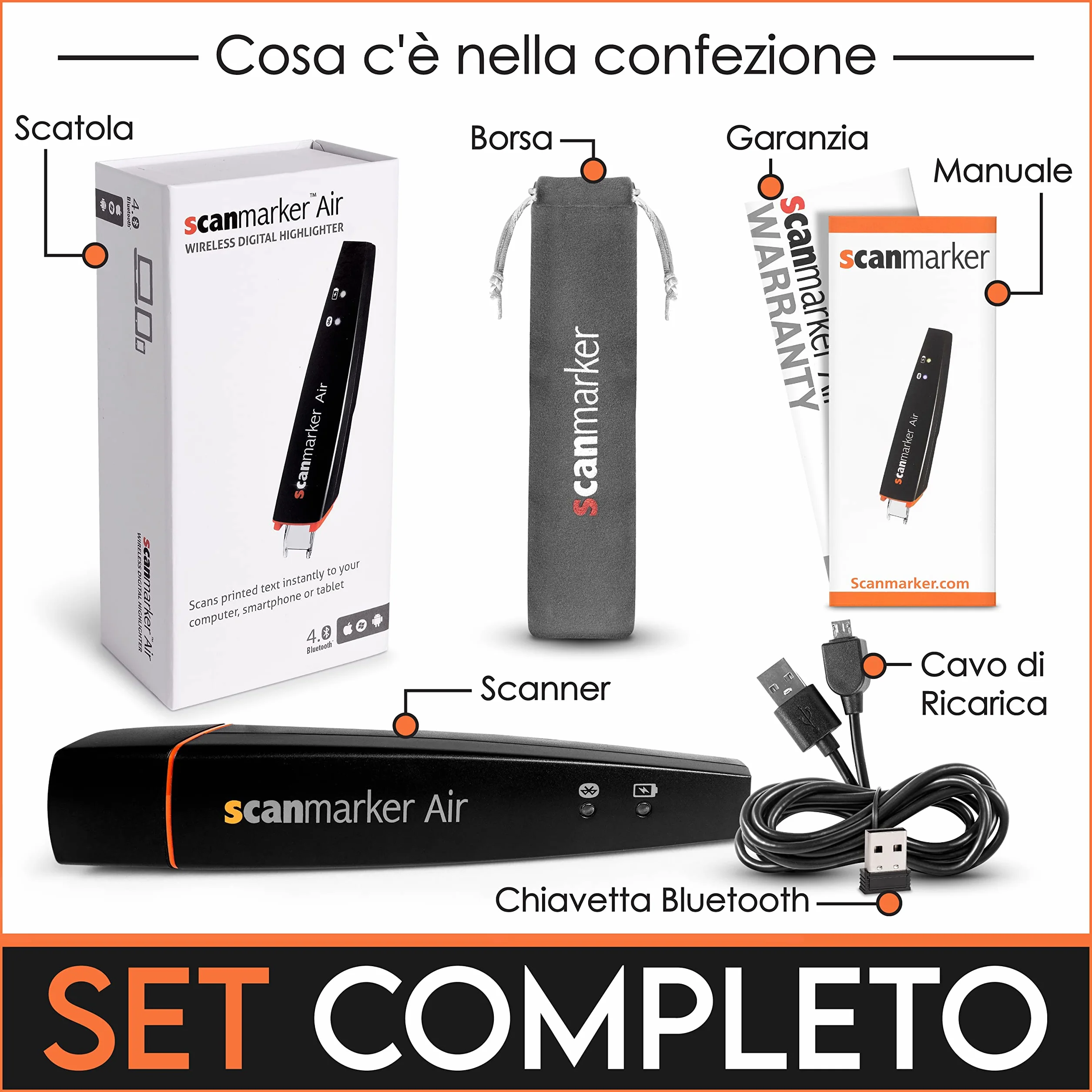 Scanmarker Air Penna Scanner e Traduttore Multilingue per Dislessia, Studenti, Professionisti - Compatibile Mac, Windows, iOS, Android, Nero