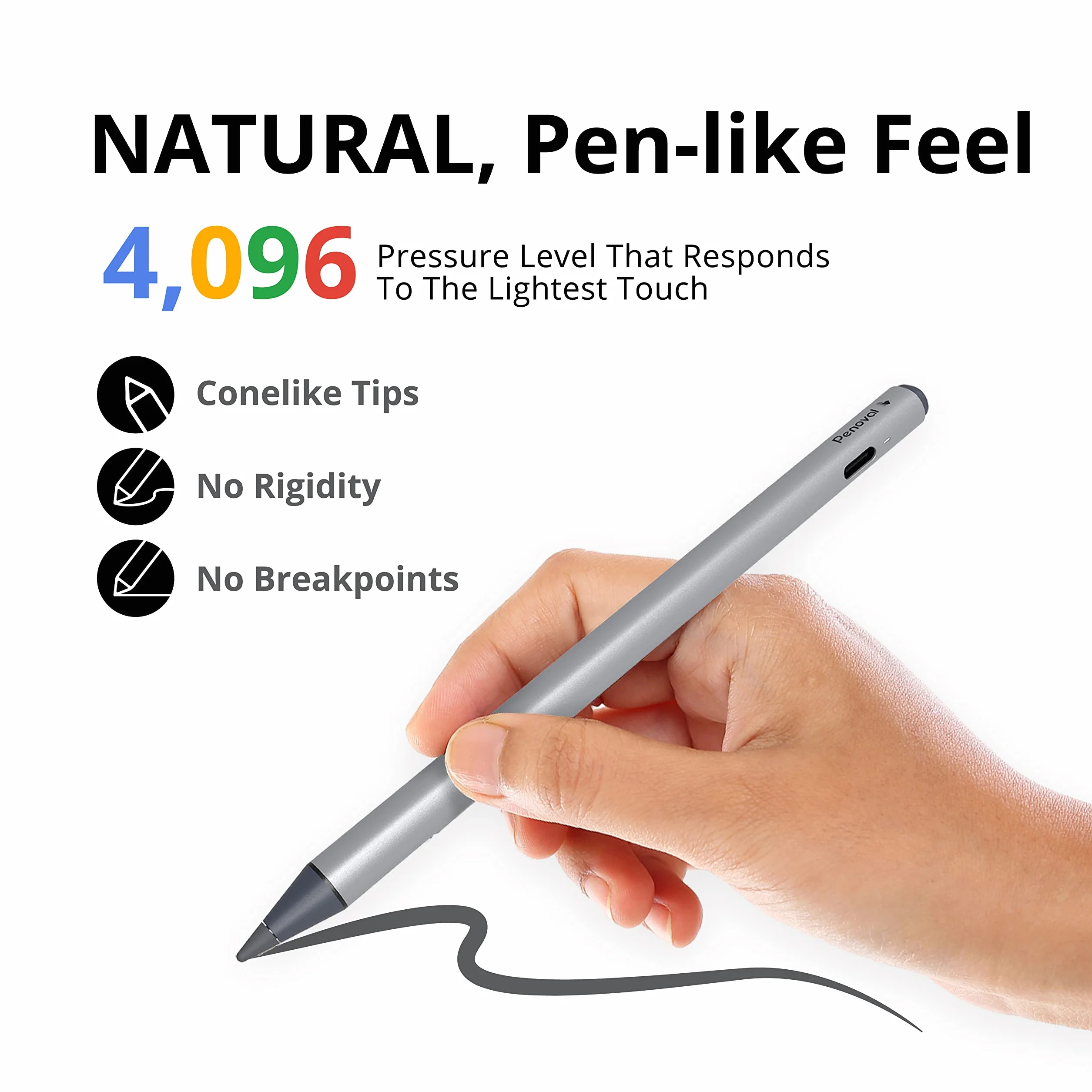 Penoval USI 2.0 Eingabestift für Chromebook, 4096 Druckstufen, magnetisch, für Google Pixel Tablet, Amazon Fire Max 11, Lenovo Chromebook Duet, HP Chromebook X360 14b, Ersatzspitzen enthalten.