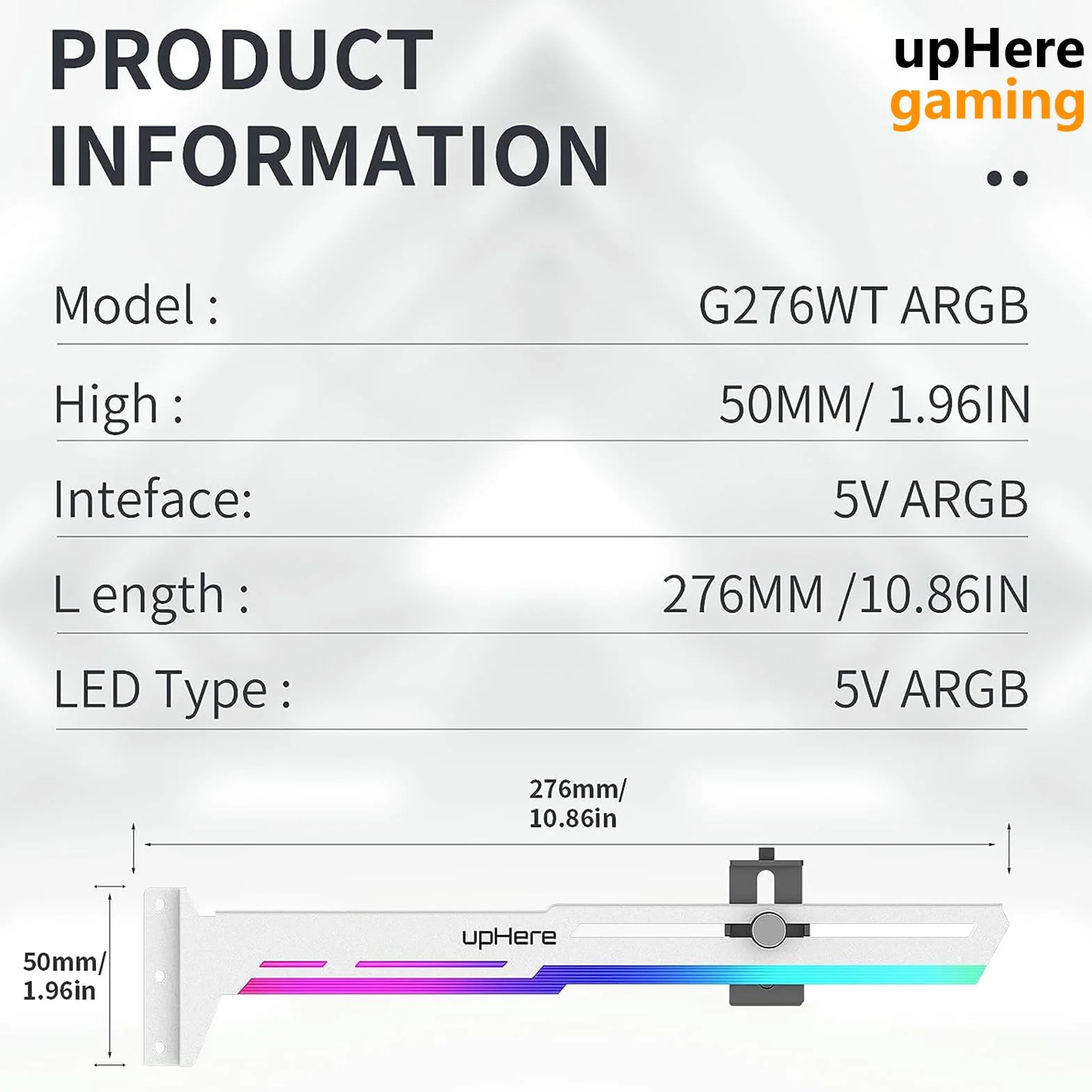 upHere gaming Supporto Scheda Video e Grafica con LED ARGB, Supporto a Sfera e Custodia Frame per Schede Singole o Doppie, G276WTARGB