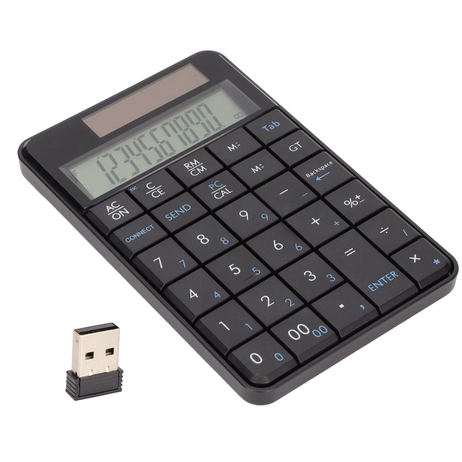 Fabater Tastierino Numerico Wireless con Calcolatrice, Tastiera Numerica da 29 Tasti da 2,4 GHz Tastierino Numerico Ergonomico USB Plug and Play Alimentato Ad Energia Solare per PC Portatile