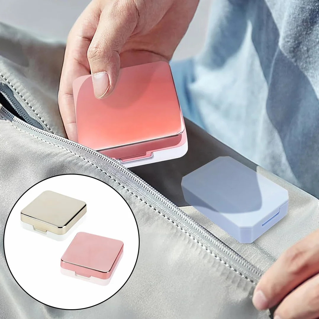 Custodia per Lenti a Contatto da Viaggio JEYORZY 2 Mini con Specchio, Rosa e Argento