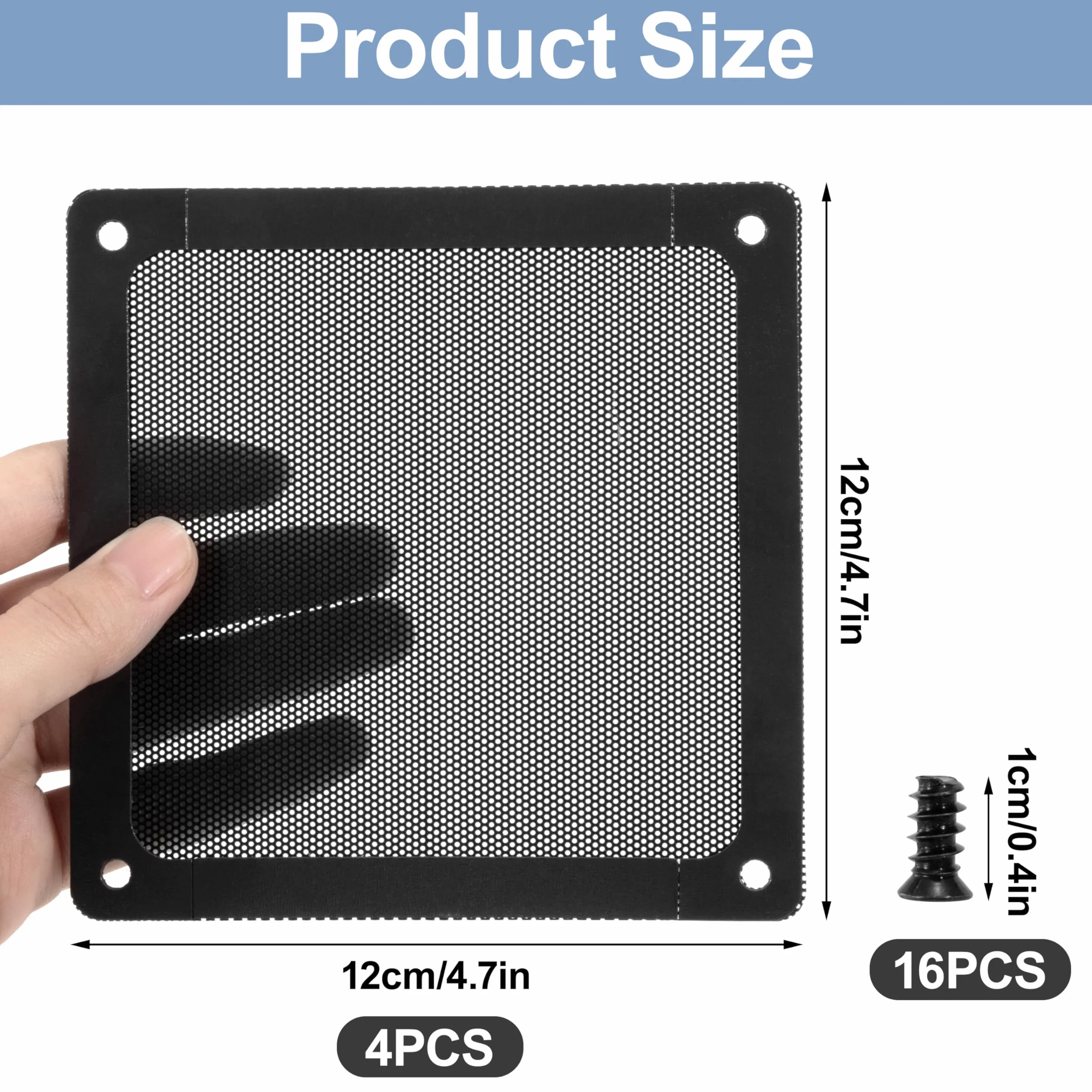 Filtro Antipolvere PC, 120mm Magnetico Griglie di Ventilazione, Filtro dell'Aria per Ventola di Raffreddamento del Computer Case, per Alimentatori/Modem/Routers (Nylon, 4 Pezzi, Nero)
