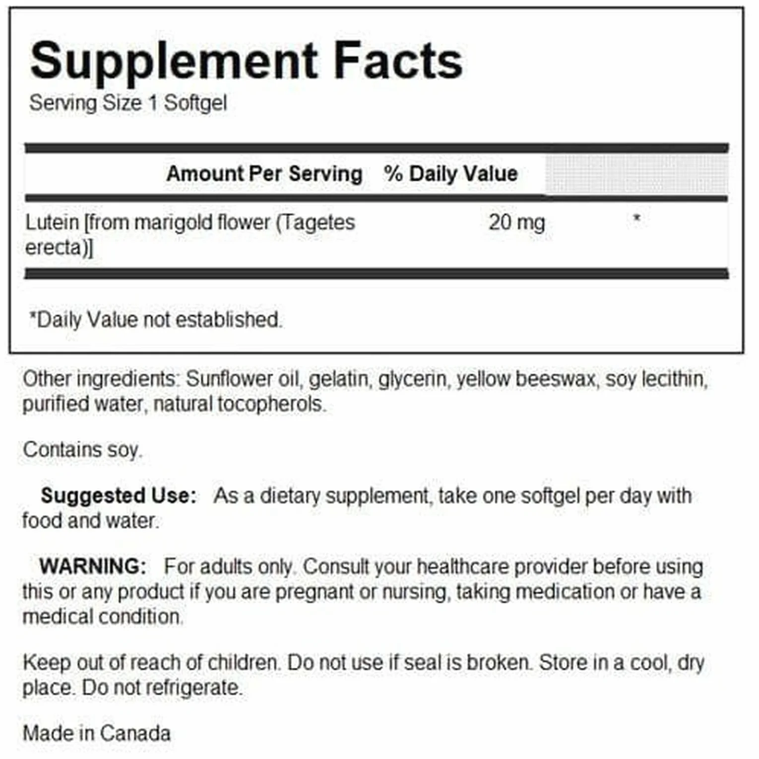 Swanson Lutein 20mg 60 softgels