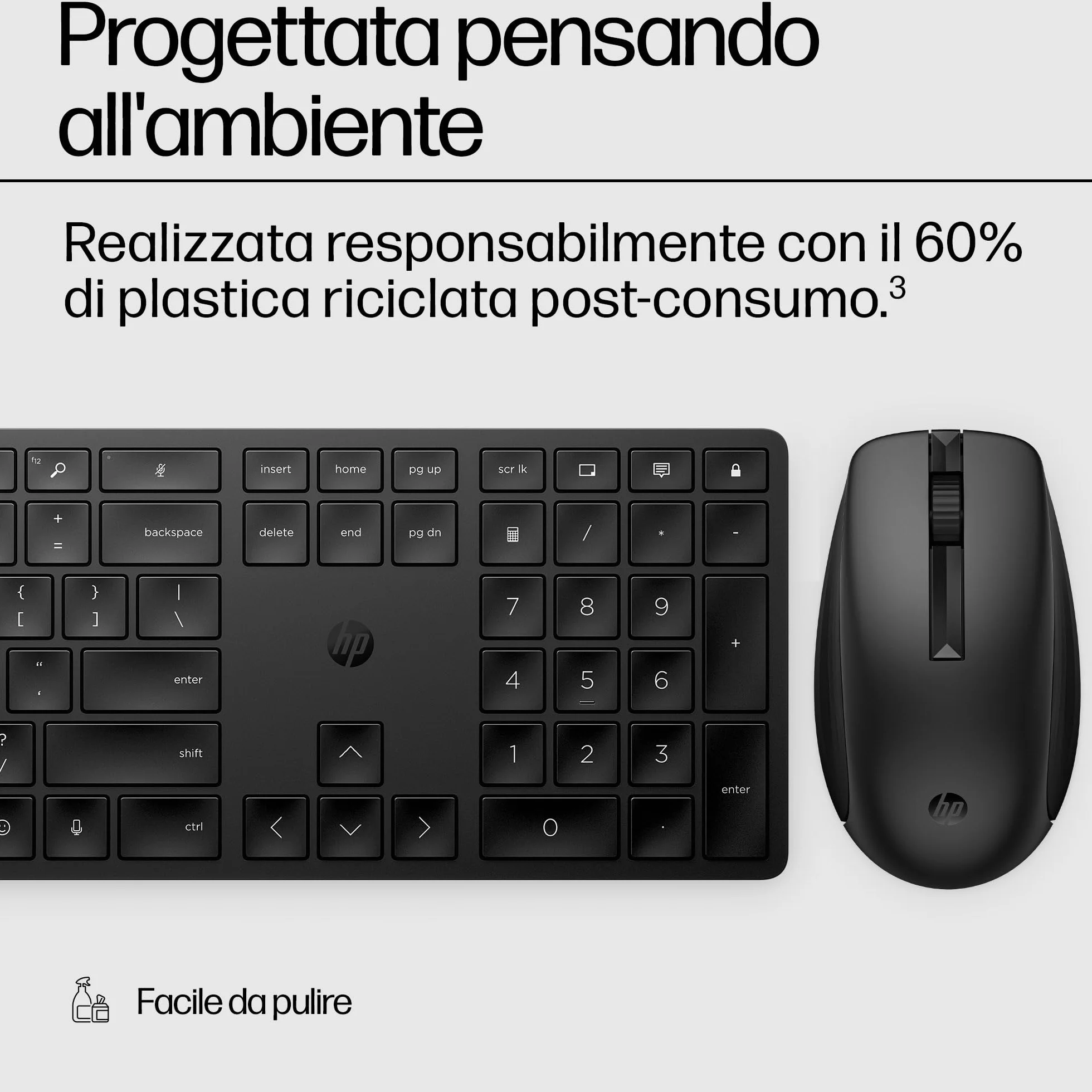 HP 650 Tastiera e Mouse Wireless con Dongle USB-A a 2,4 GHz, 20 Tasti programmabili, Piedini Regolabili con 6 Gradi Inclinazione, Tastierino Numerico, Mouse fino a 4000 DPI Personalizzabili, Nera