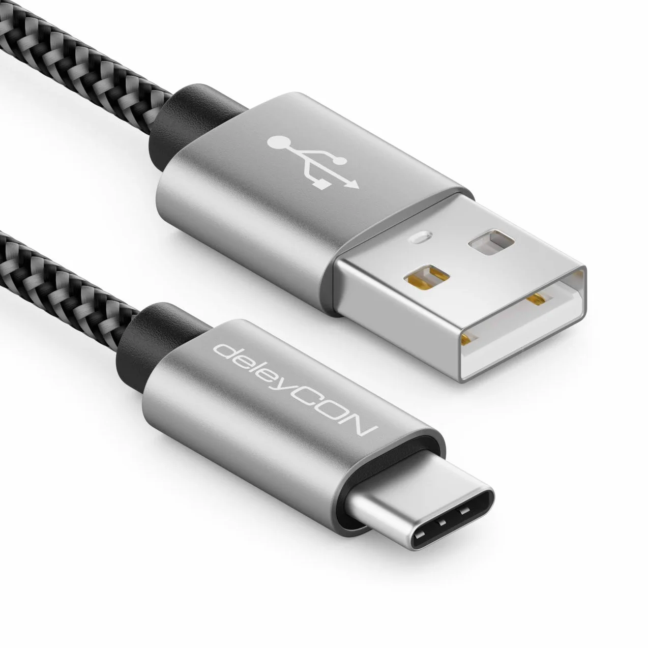 deleyCON 1,5m Nylon USB-C Ricarica Dati USB Tipo C Connettori Metallo Ricarica & Sincronizzazione Smartphone