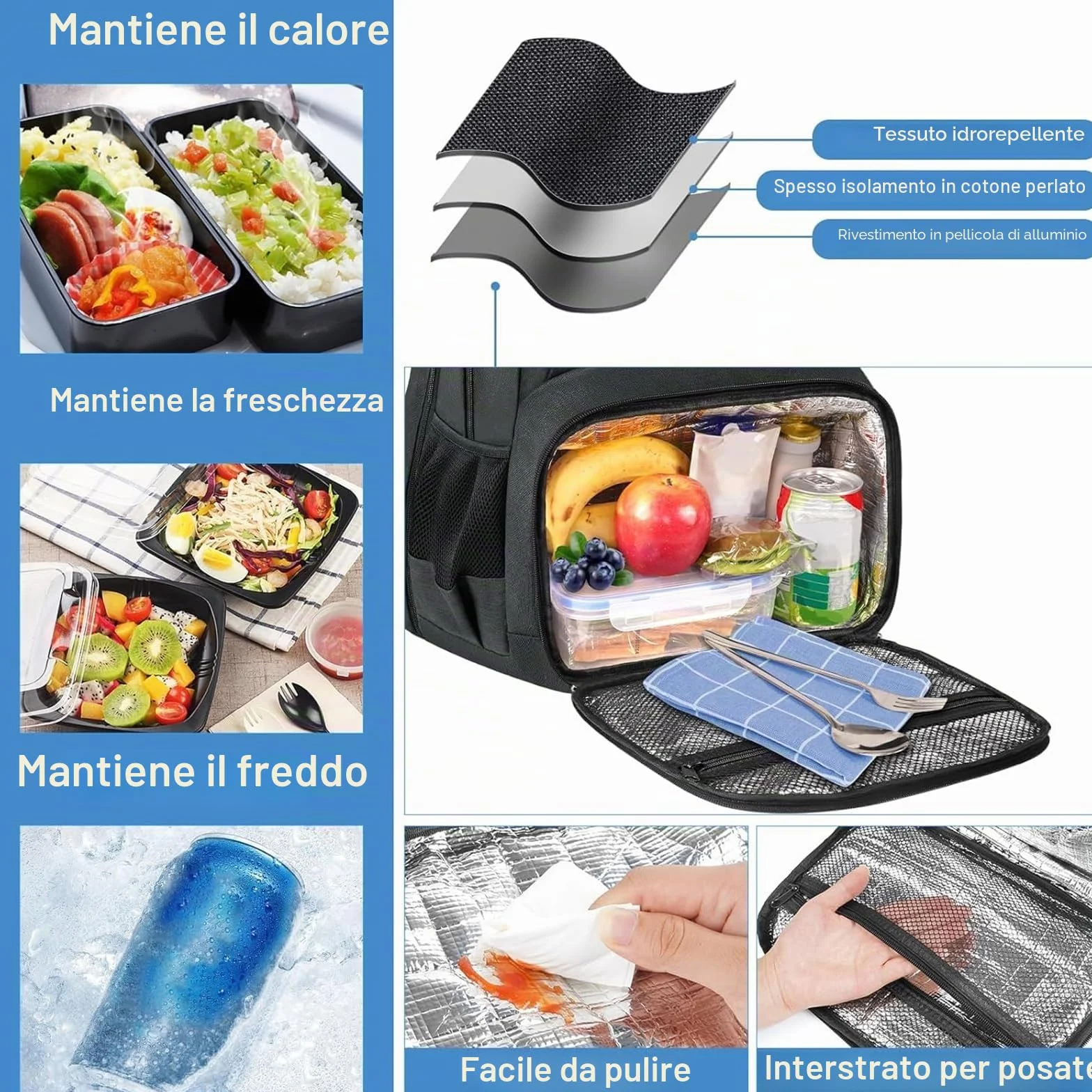MATEIN Zaino Porta PC Porta Pranzo Termico, Zaino PC 17 Pollici Impermeabile Borsa Frigo Pranzo Ufficio, Zaini da Viaggio Donna Uomo Università Lavoro Picnic per Laptop Backpack Antifurto, Nero
