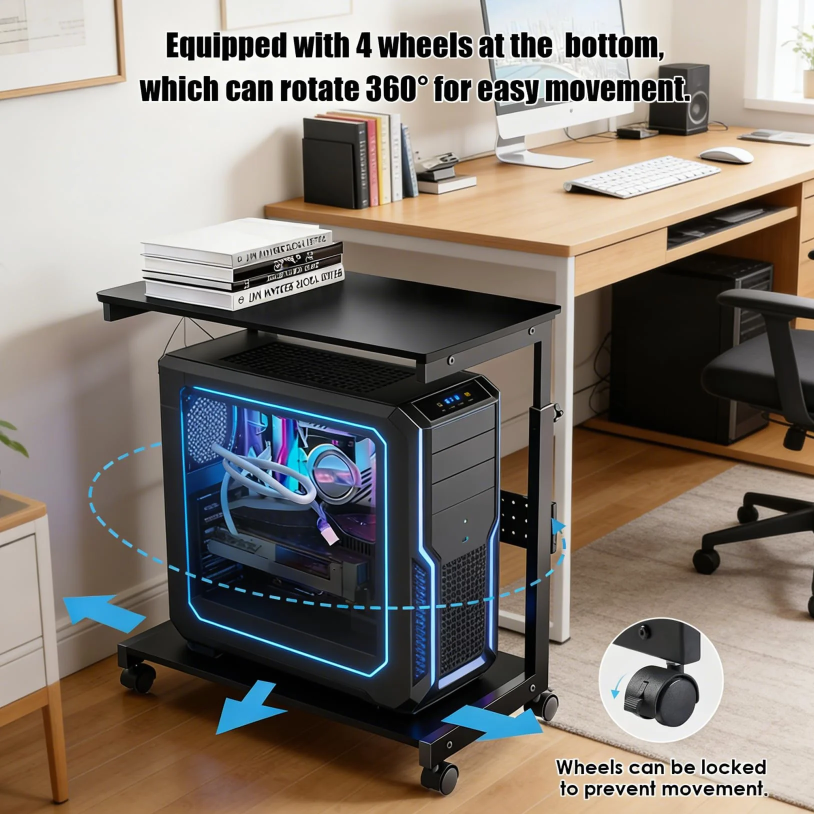 Supporto per Torre PC Regolabile in Altezza, Supporto per Computer con Ruote 360°, Supporto per PC sotto Scrivania in Metallo, Supporto per Torre PC per Tutti i Cassetti, Tavolo Mobile da Appoggio per