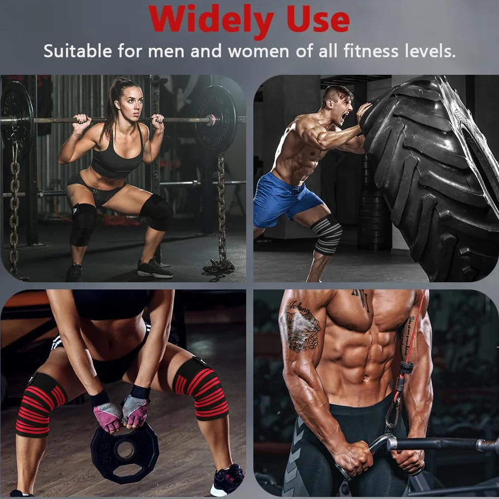 Flintronic Ginocchio Fascia Powerlifting 200cm Pesistica Fasce Elastica Bendaggio Tutore Ginocchiere Palestra Squat Allenamento Nero