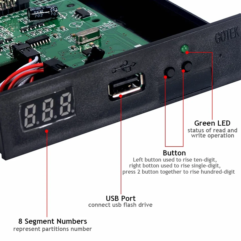 GoTEK SFR1M44-U100 Emulatore floppy drive SSD USB da 3,5 pollici 1,44 MB nero