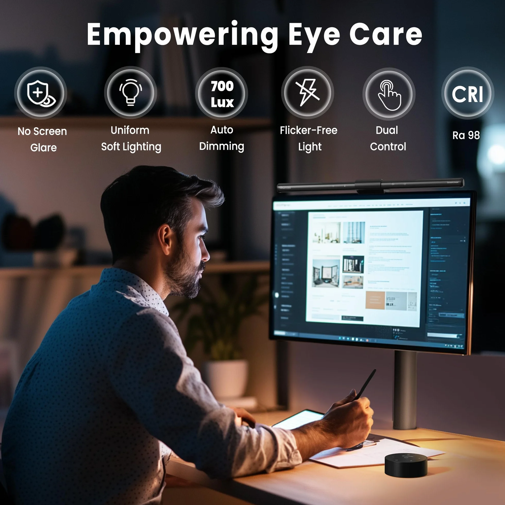 Quntis Lampada Monitor con Telecomando e Touch 40cm, Luce Monitor Curvo con Dimmer Automatico e Timer, Lampada Led PC di Protezione Gli Occhi per la Lettura Lavoro