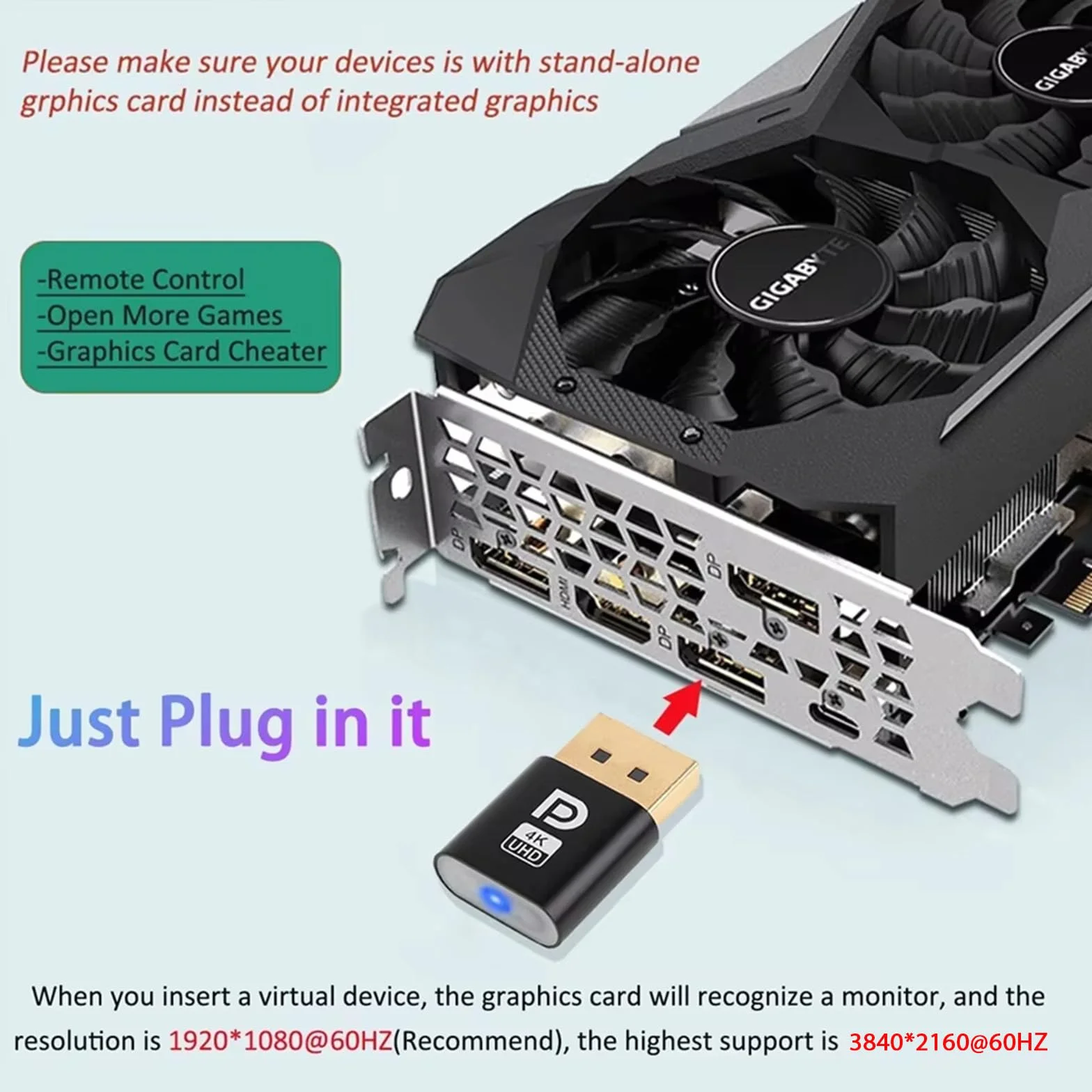 2 emulatori per display Headless Ghost, interfaccia DP, 1080p@60Hz, 2K@30Hz, 4K, DP-Dummy Plug,EDID Emulator, Display Emulator, per Mining, server remoti, desktop virtuali, senza monitor ecc
