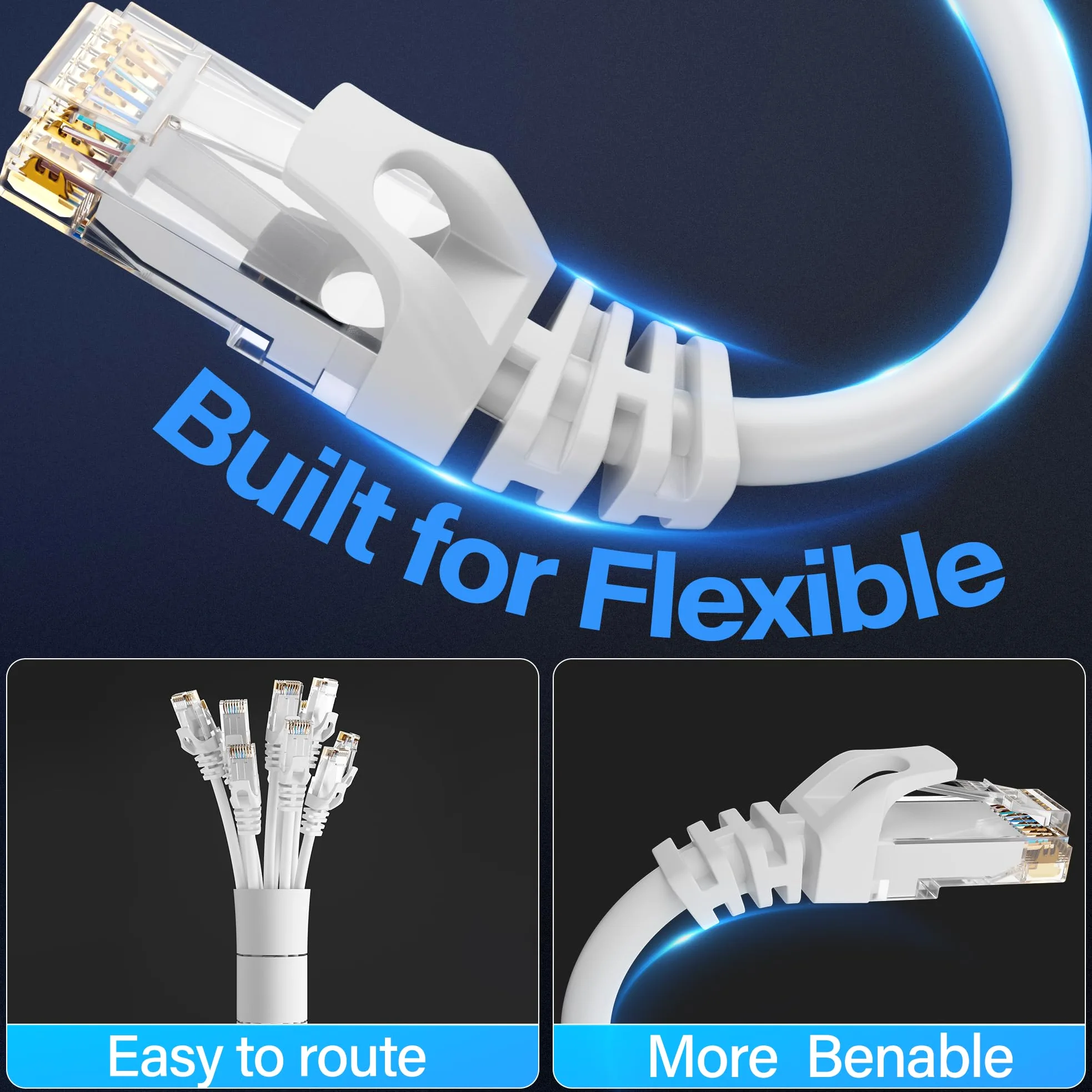 Cavo Ethernet Cat6, 10 Gbps, 4,3 m (confezione da 10), cavi patch flessibili in rame nudo Cat6, cavo Ethernet UTP Cat 6, cavo di rete antigroviglio per server, data center, bianco