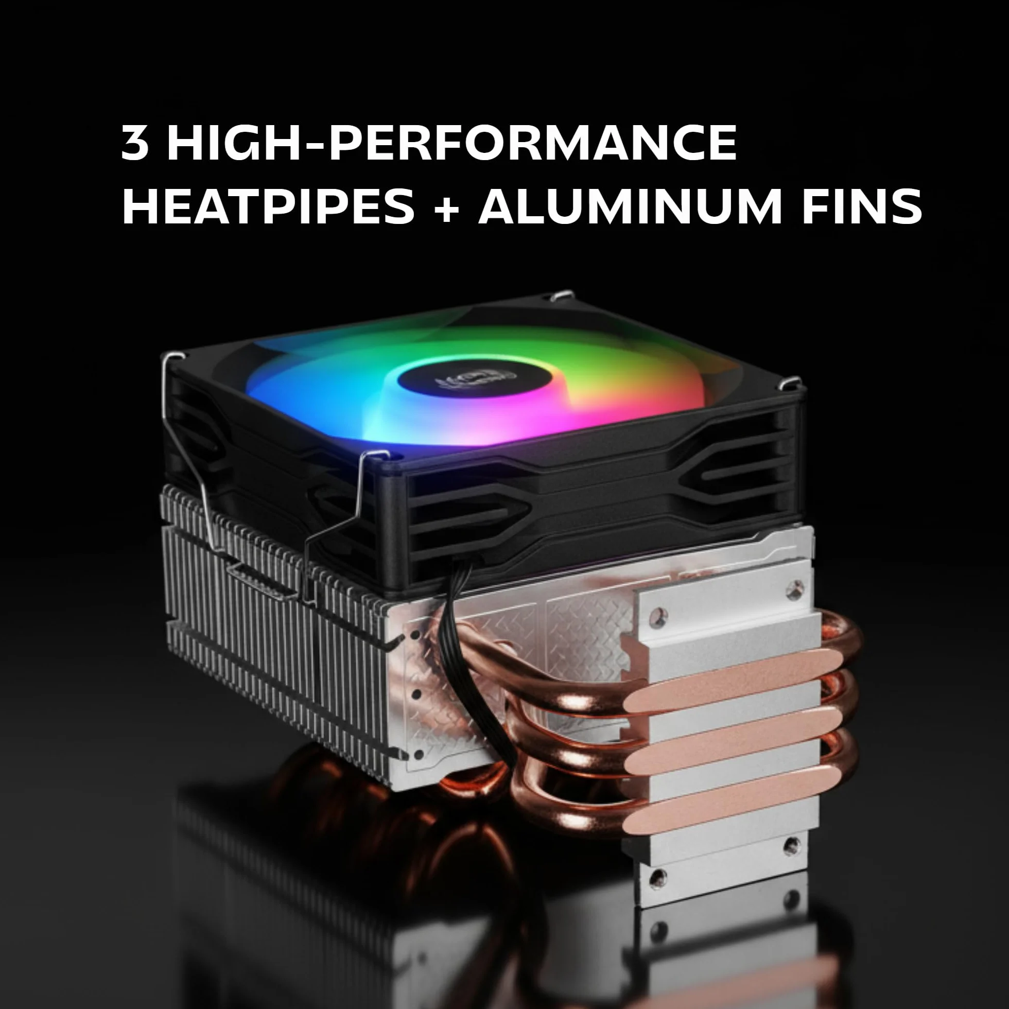 Mars Gaming MCPU-X3, Dissipatore CPU 190W TDP, 3x Heatpipes, Ventola PWM FDB, Illuminazione FRGB, Design Compatto SFF/Mini-ITX, Alette in Alluminio, Cooler PC con Compatibilità Intel e AMD, Nero