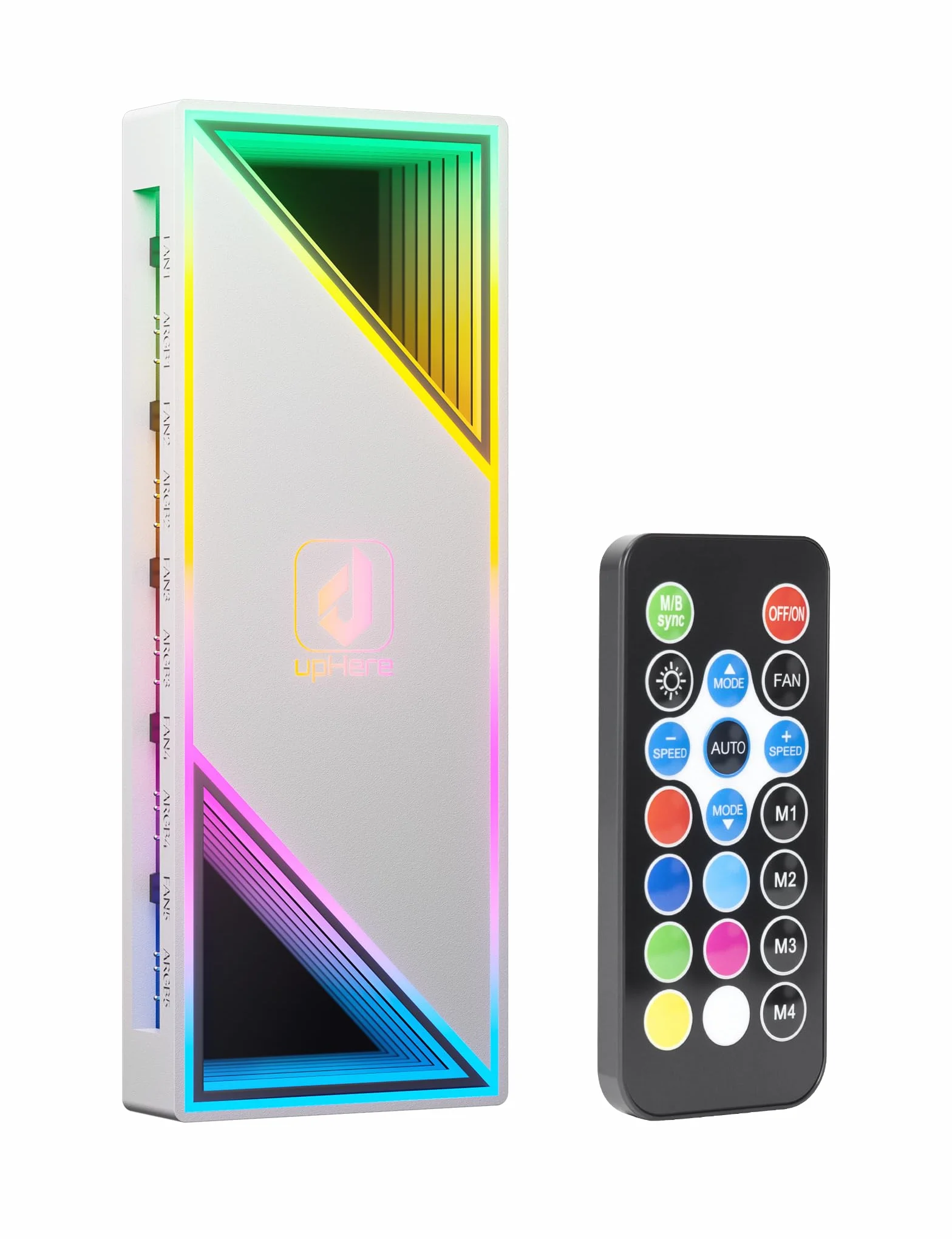 upHere ARGB Magnetic Fan Hub Controller, 12 PWM 4-Pin, 12 ARGB 5V 3-Pin, Infinity Mirror, SATA-Powered PC RGB Fan Hub, Bianco