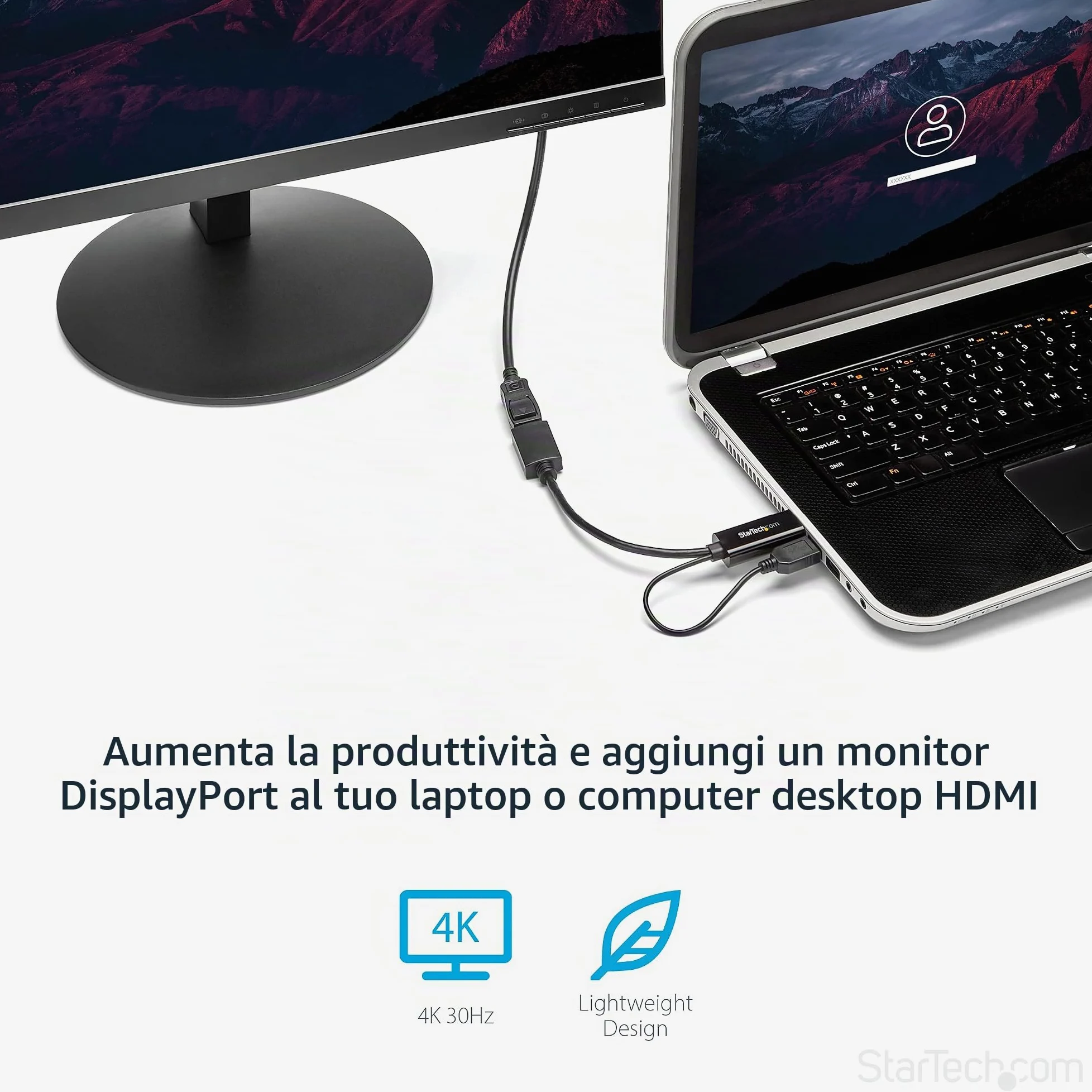 Startech.Com Adattatore / Convertitore Hdmi A Dp Alimentato Via Usb - Ultra Hd 4K, Nero | Connettori Maschio/Femmina, Nessuna Alimentazione Esterna Necessaria, Plug and Play