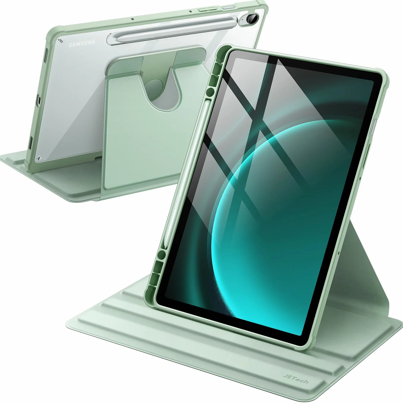 JETech Custodia Rotante per Samsung Galaxy Tab S10 Lite S10 FE S9 FE 10,9 Pollici con S Pen Holder 360 Gradi Rotazione (Verde menta)