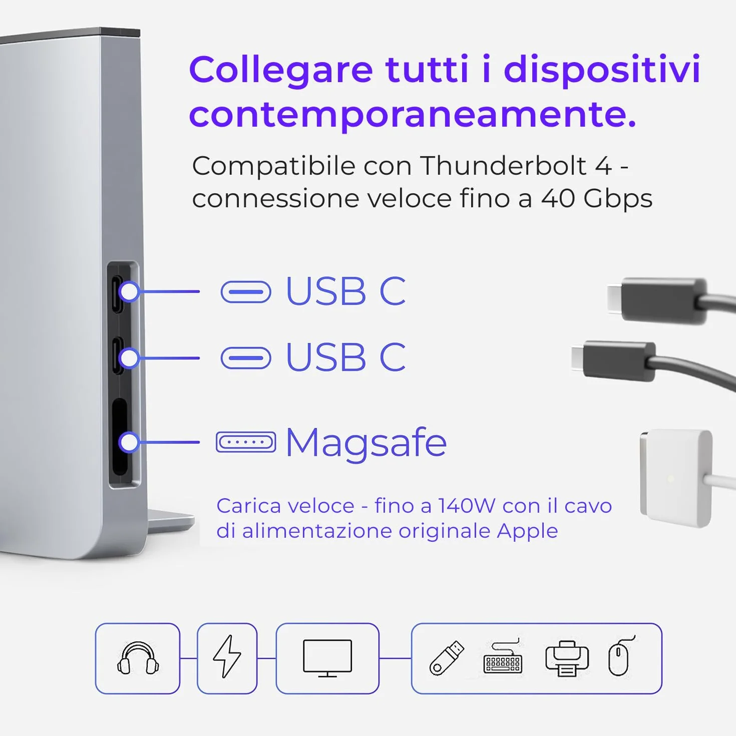 Ascrono Hub della stazione di aggancio verticale | Compatibile con Apple MacBook Air 13 (2022 M2) | Dock compatibile con 2 porte USB-C (40 Gbps) Thunderbolt-4