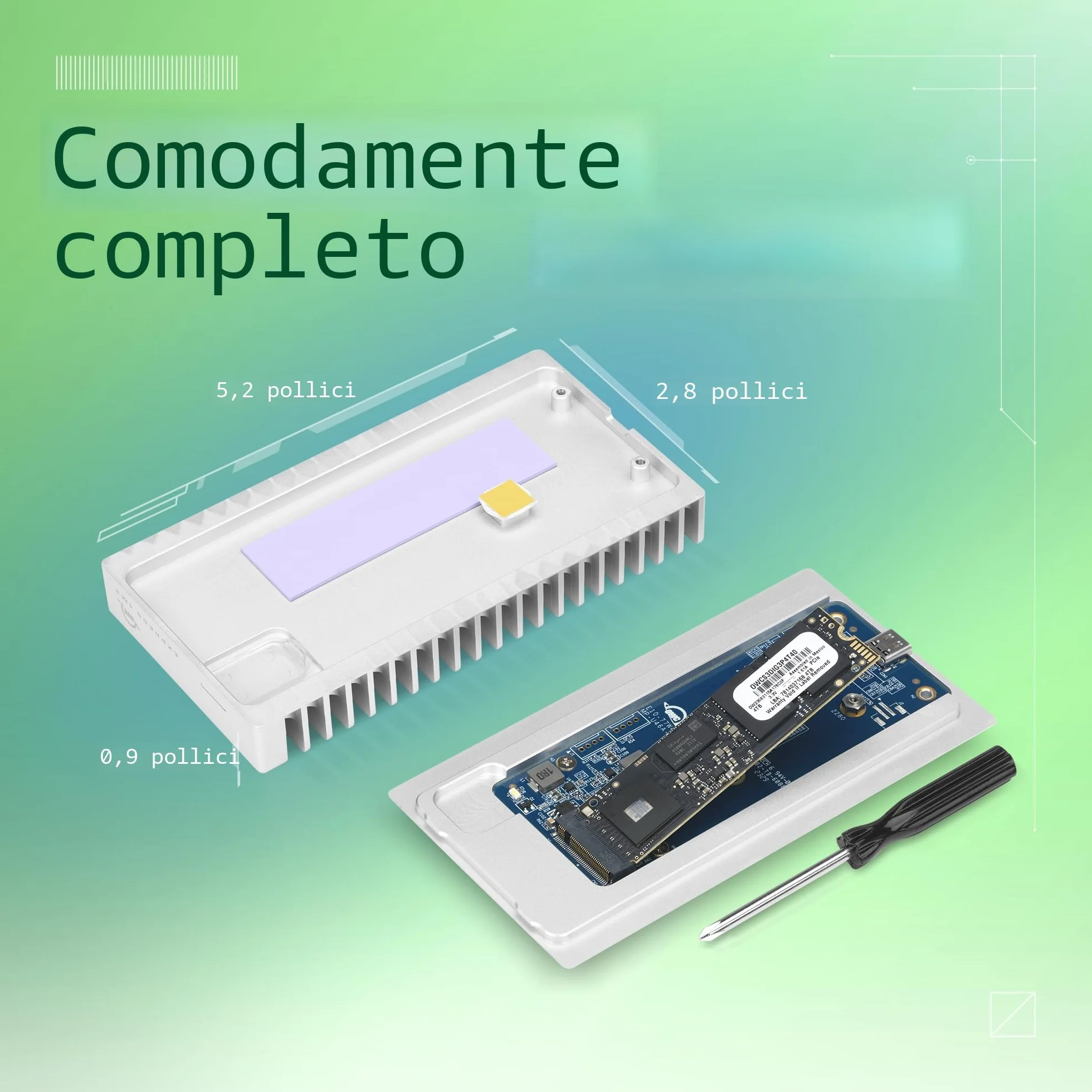 OWC Express 1M2 NVMe Thunderbolt (USB-C) SSD USB4 Ultra veloce esterno SSD Drive con dissipatore di calore in alluminio (solo involucro)