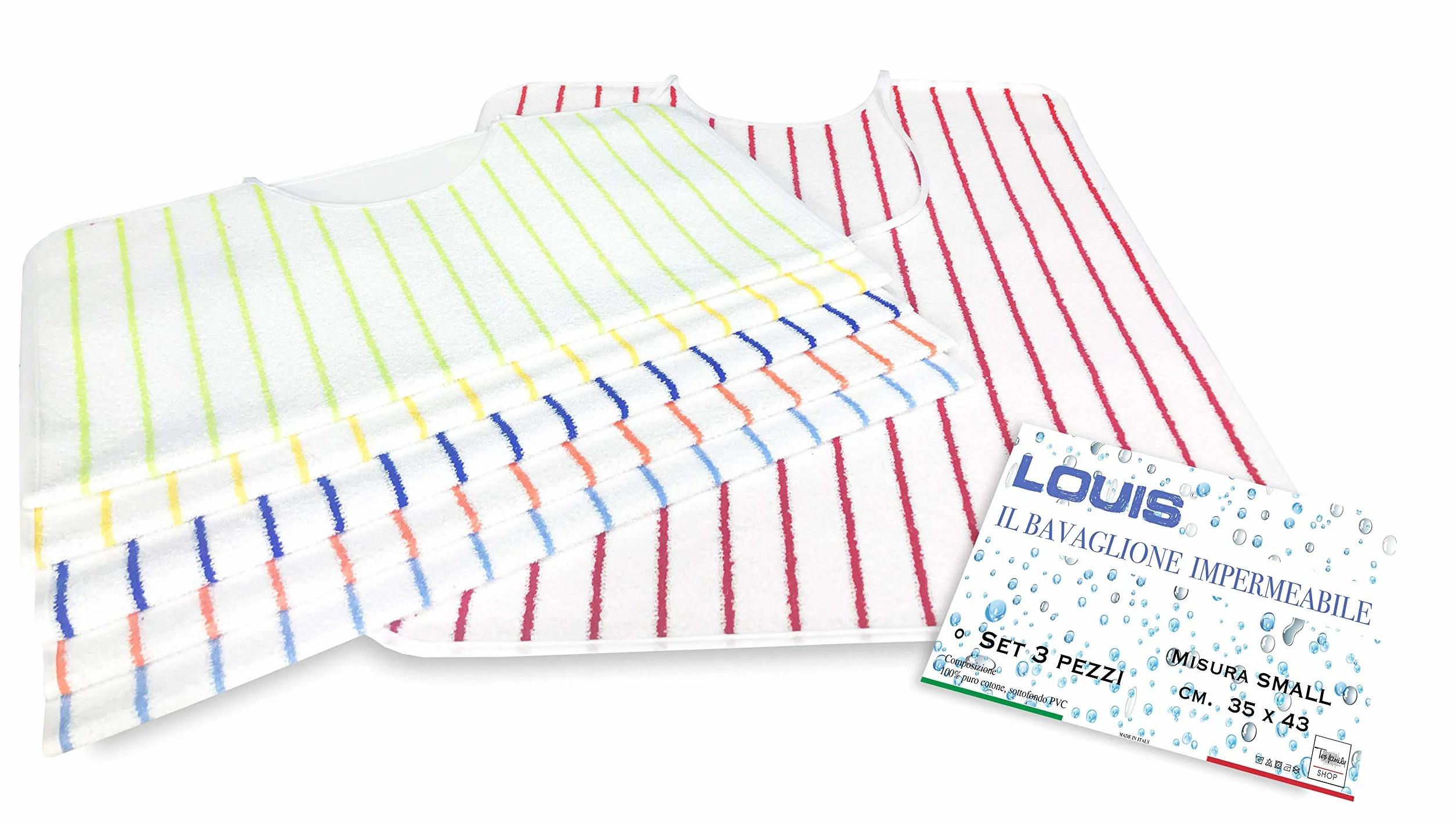 Bavaglio Adulto Impermeabile LOUIS con Lacci Antimacchia SMALL Set di 3