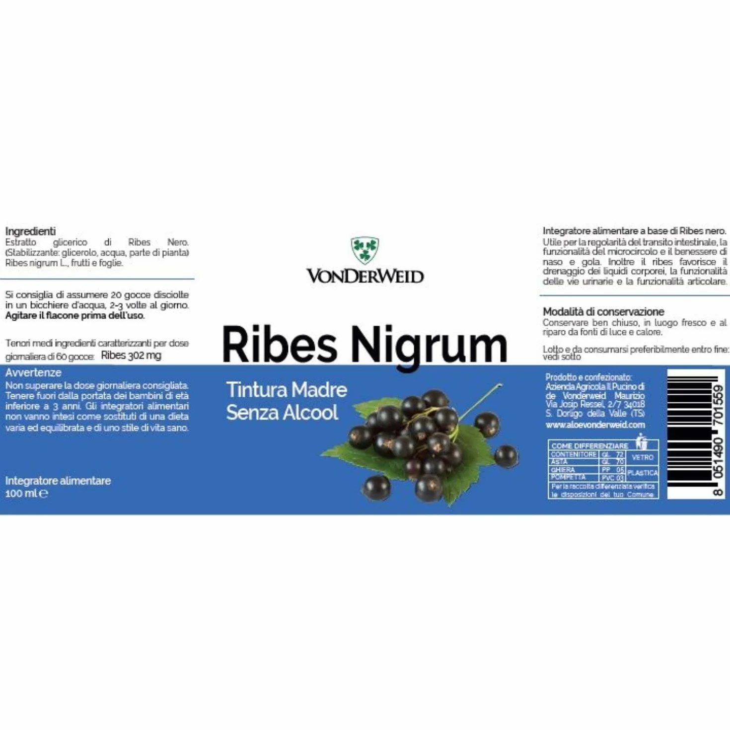 Ribes Nigrum Tintura Madre Analcolica Estratto Glicerico Integratore Ribes Nero Gocce 100 ml