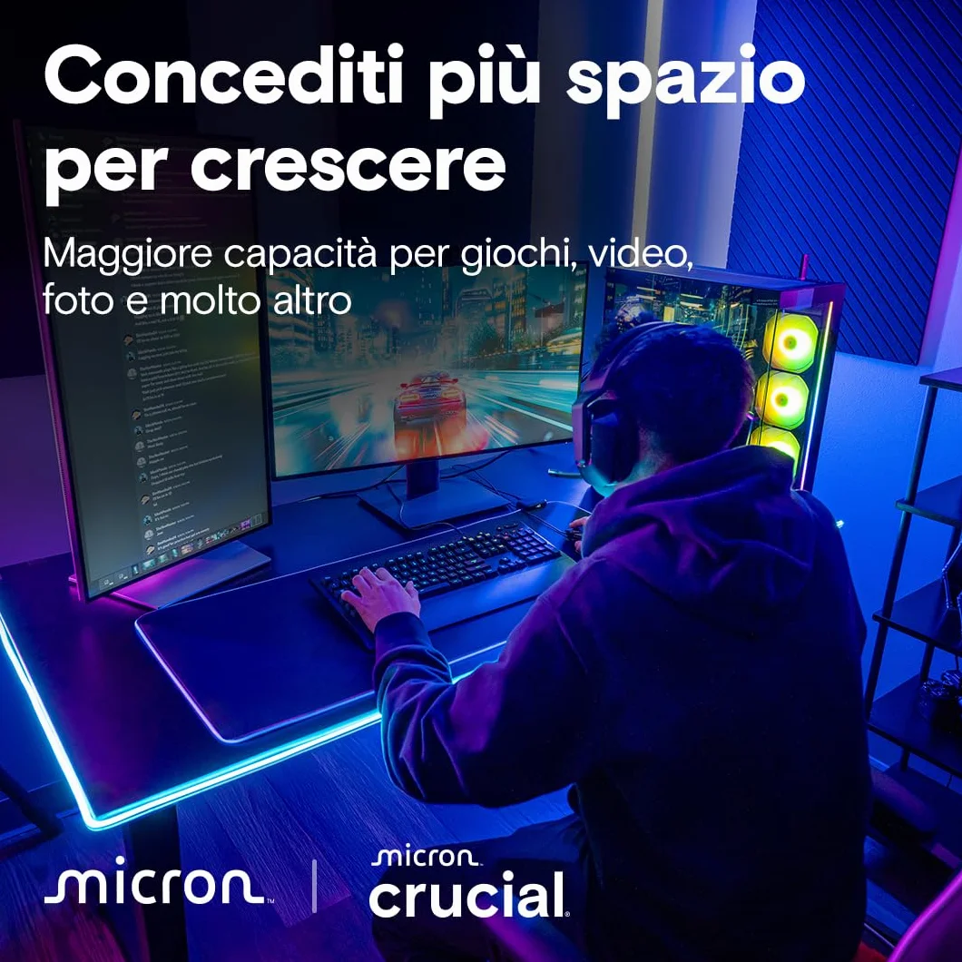 Crucial T710 SSD 1TB PCIe 5.0 x4 Gen5 NVMe M.2, Velocità fino a 14900 MB/s Lettura, 13700 MB/s in Scrittura, Notebook e PC Desktop, TLC NAND, Hard Disk Interno - CT1000T710SSD8-01