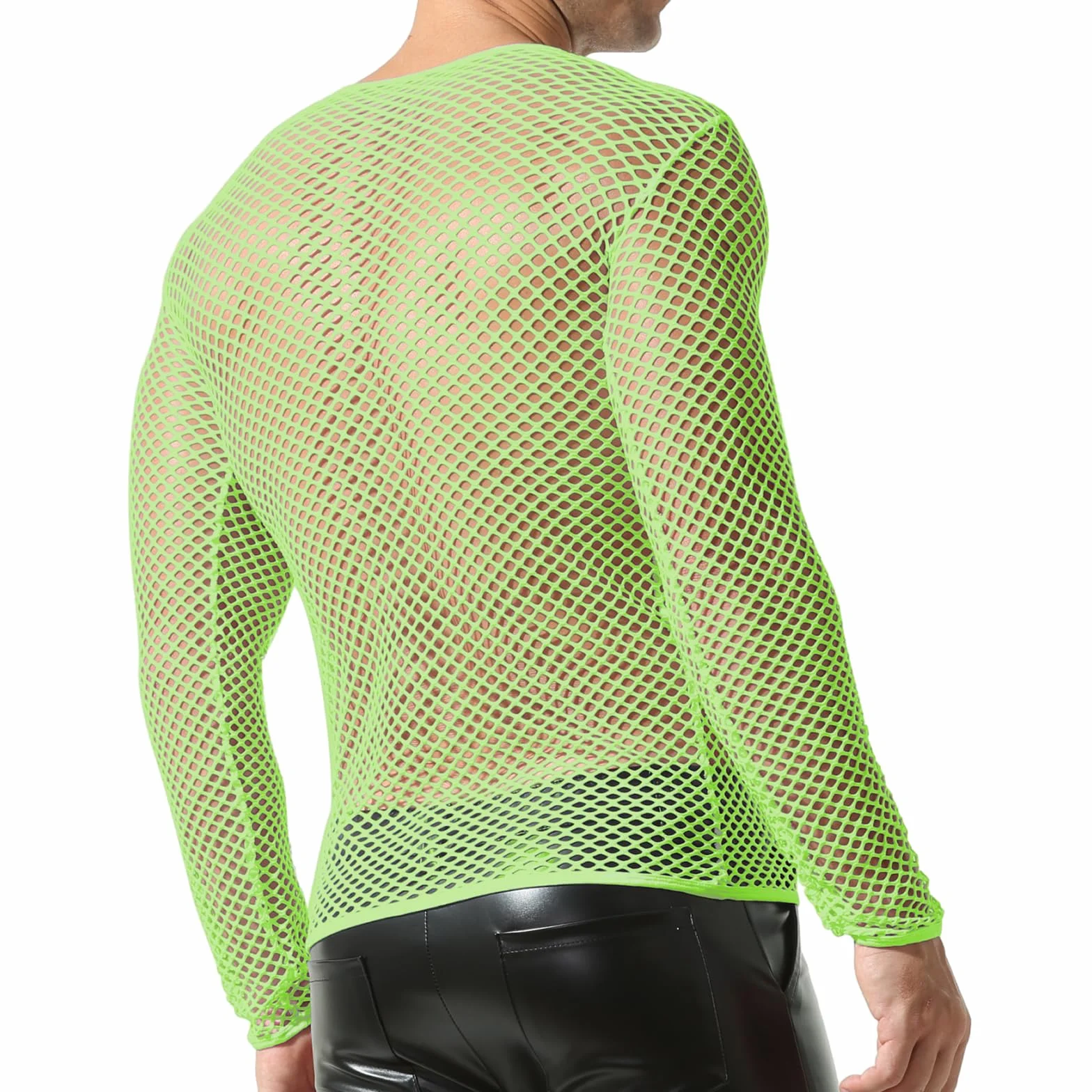 Maglia da uomo a rete trasparente a maniche lunghe canottiera