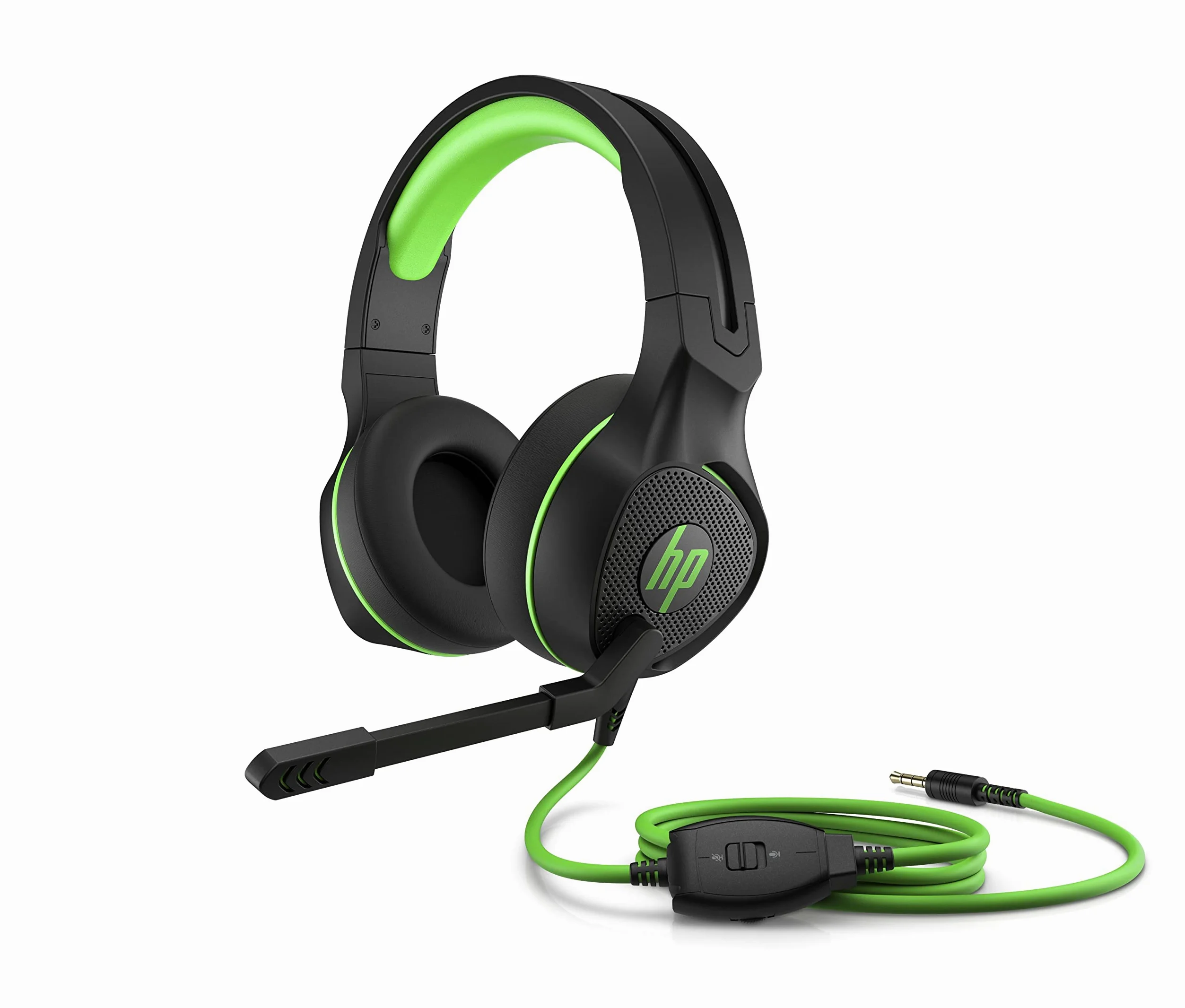 HP 400 Pavilion Gaming Cuffie, Comandi Integrati nel Cavo, Microfono Ripiegabile, Imbottitura in Finta Pelle Morbida su Auricolari e Base, Compatibile con PlayStation e Xbox, Nero/Verde