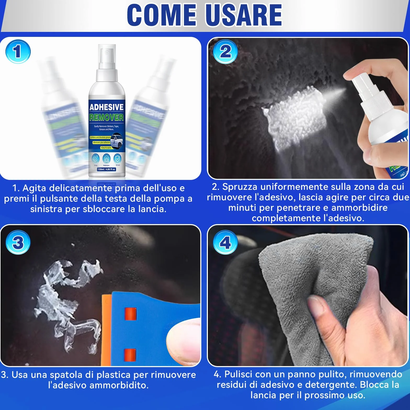 Rimuovi Colla Spray Potente per Adesivi, Silicon, Etichette su Vetri, Legno, Metallo