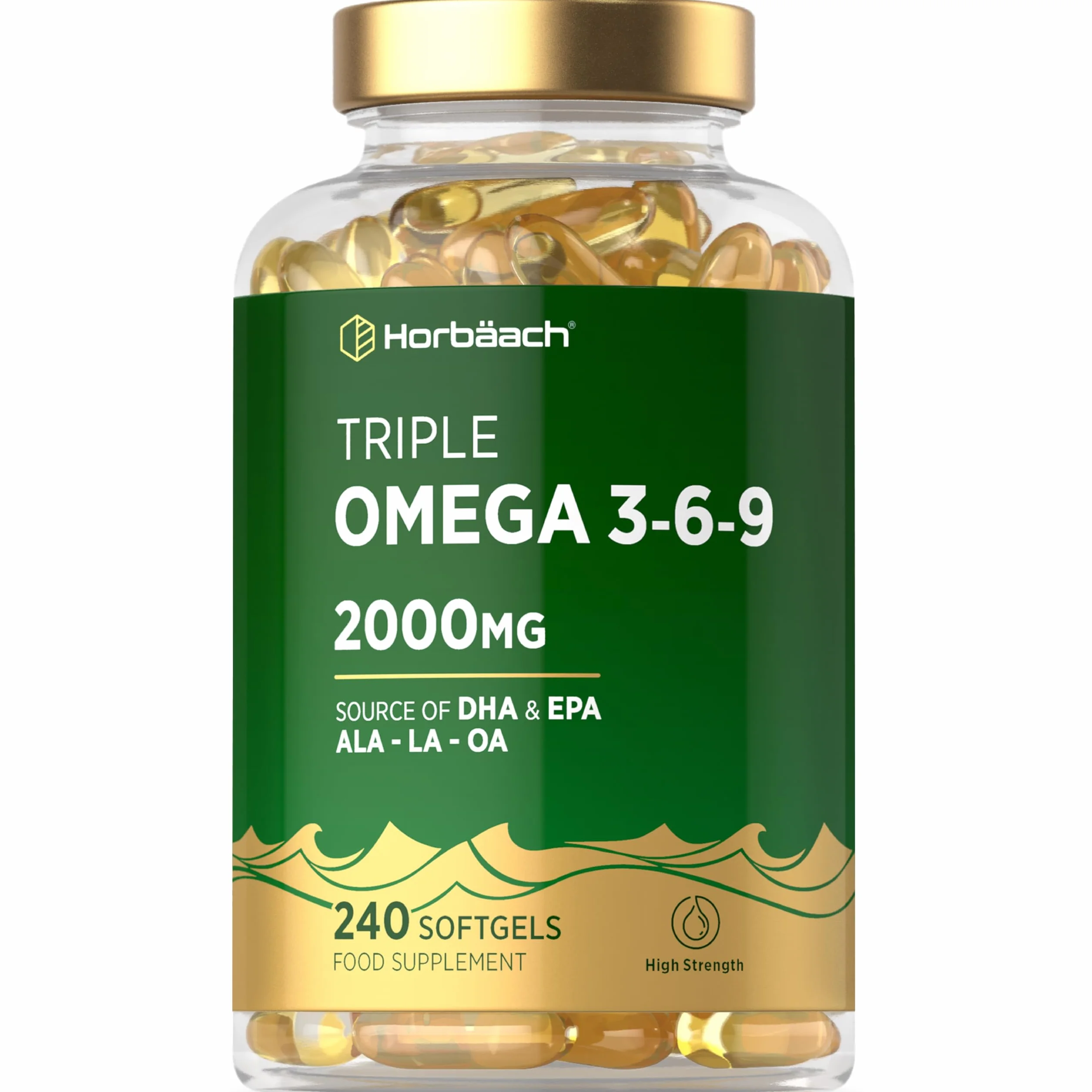 Horbaach Omega 3 6 9 2000mg 240 Vegano Softgels Alto Dosaggio DHA EPA Olio di Pesce e Lino