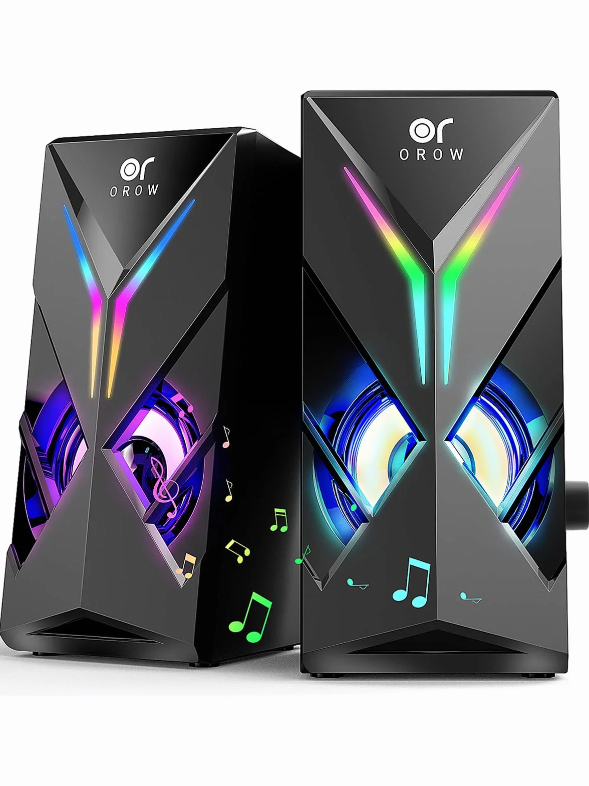 OROW PC Altoparlanti 10W RGB con Luce LED Stereo Sound 2.0 USB 3.5 mm Jack Manopola Volume S201