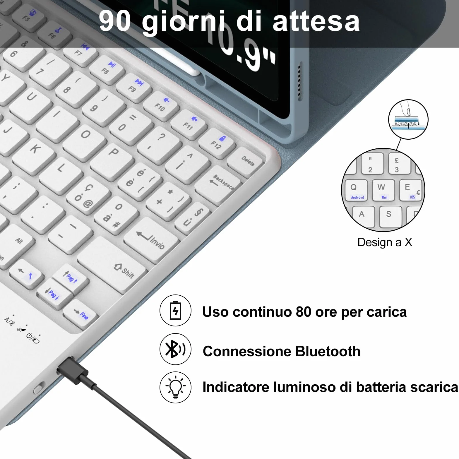 IVEOPPE Tastiera per Samsung Galaxy Tab S9 FE/S10 FE 10.9"/S9 11" con Touchpad, Cover Tastiera Trackpad Italiana Bluetooth per Samsung Galaxy Tab S9 2023/S9 FE 2023/S10 FE 2025, Blu Nebbioso