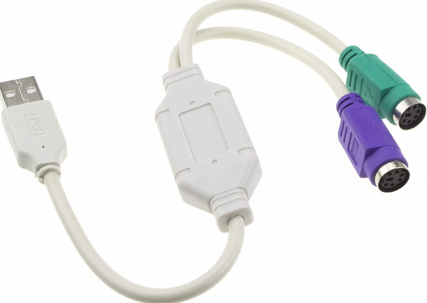 CABLEPELADO Cavo Convertitore PS2 a USB | Adattatore per Tastiera e Mouse | Interruttore KVM | 15 cm | Bianco