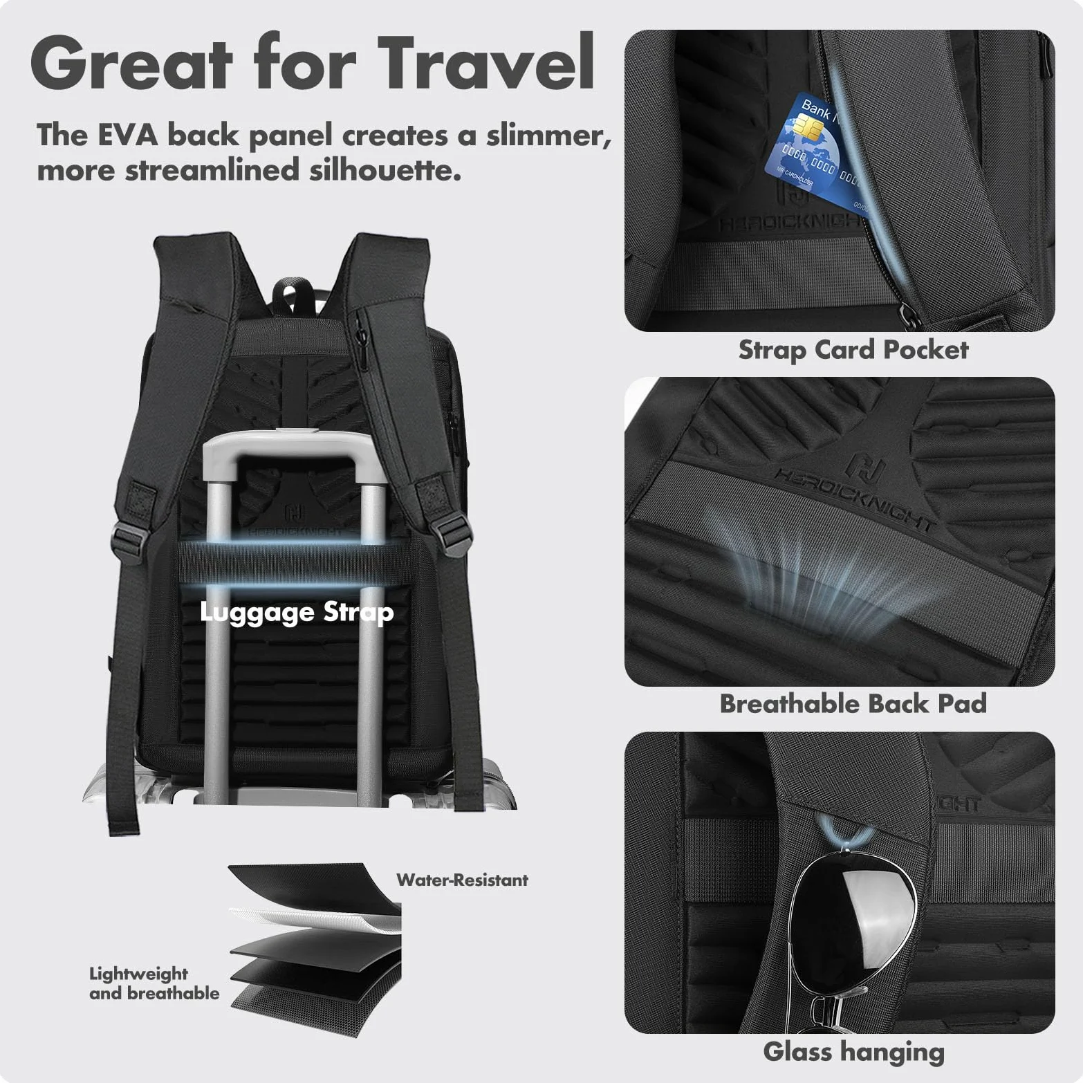 hk Zaino Porta PC 15,6 Pollici Uomo Donna con Cerniere Antifurto | Zaino Lavoro Impermeabile 25L con USB A&C, Zaino Business per Ufficio, Viaggio, Università e Cabina Aereo, Nero