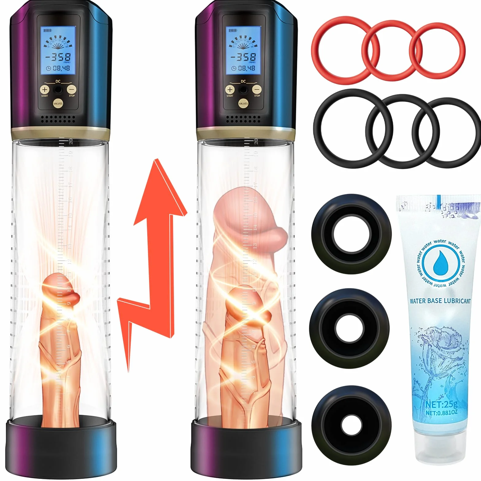 Pompa Pene Sex Toy Uomo 8 Modalità di Aspirazione Masturbatore Maschile con 6 Cockring e 3 Anelli in Silicone