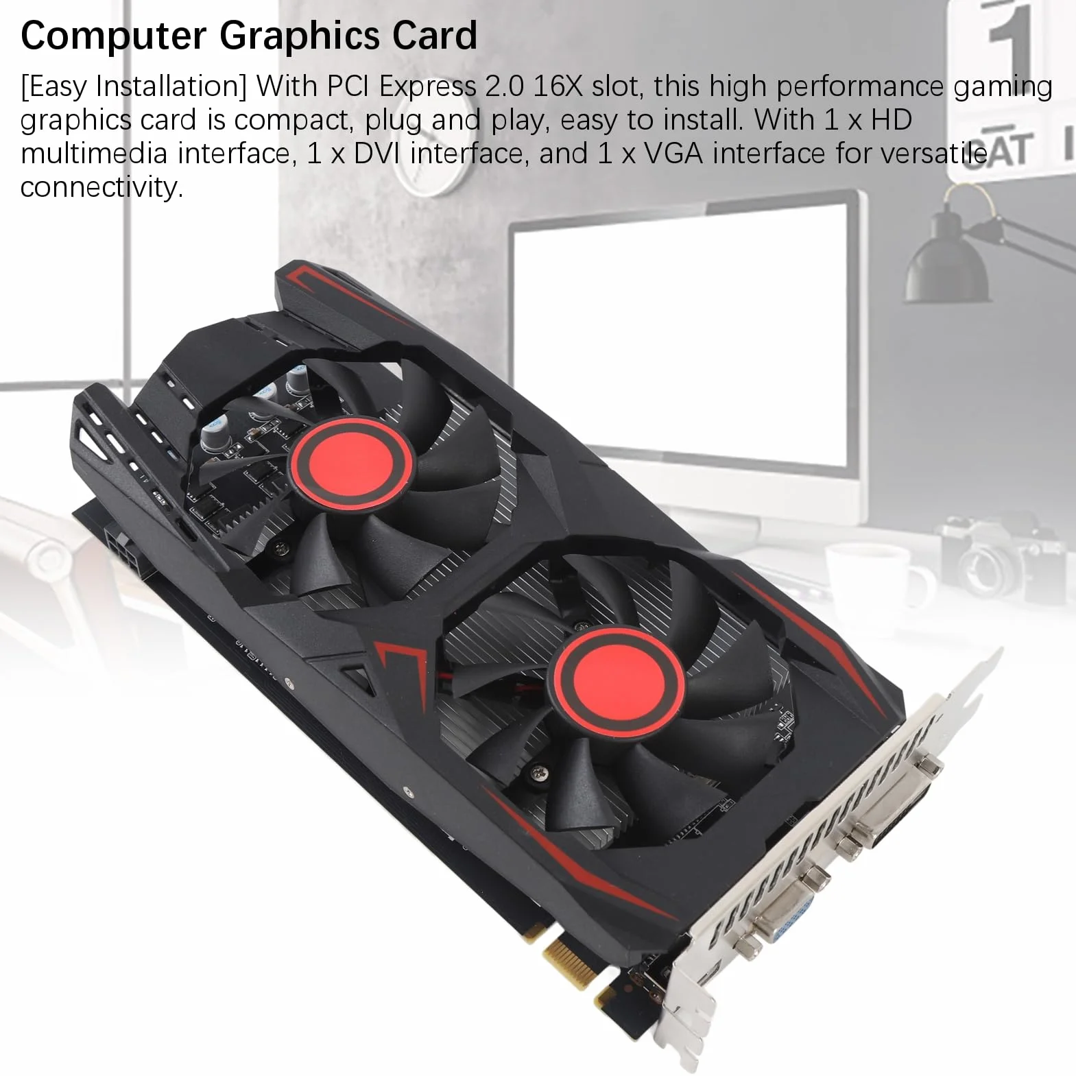 HERCHR Scheda Grafica Video per PC, Slot PCIE 2.0 16X a Doppia Ventola GDDR5 da 6 GB 16X Supporta Interfaccia Multimediale DVI VGA HD Scheda Video da Gioco per PC Desktop