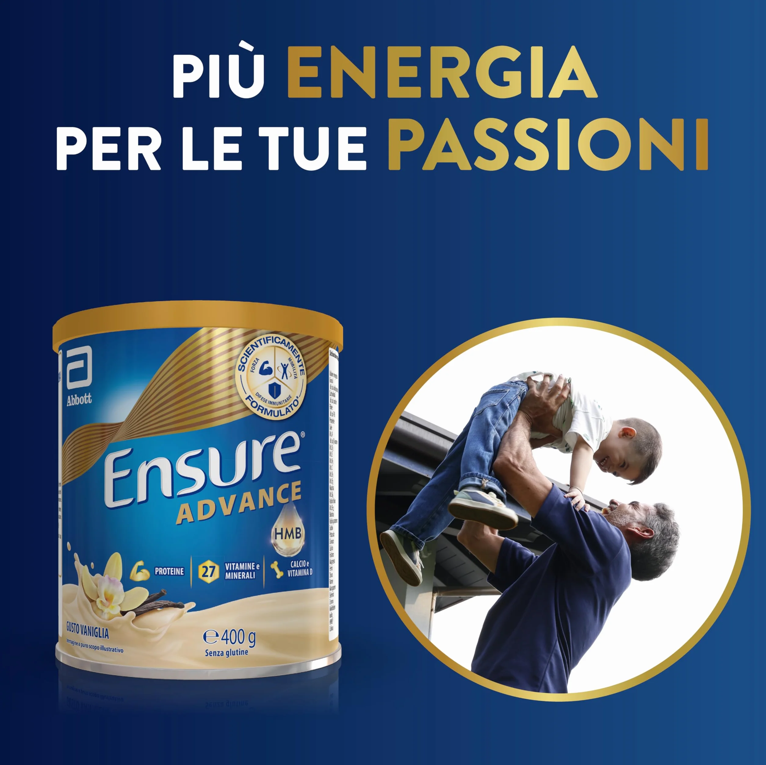 Ensure Advance Integratore Alimentare Proteico in Polvere 400g Gusto Vaniglia 27 Vitamine Minerali Proteine Calcio HMB