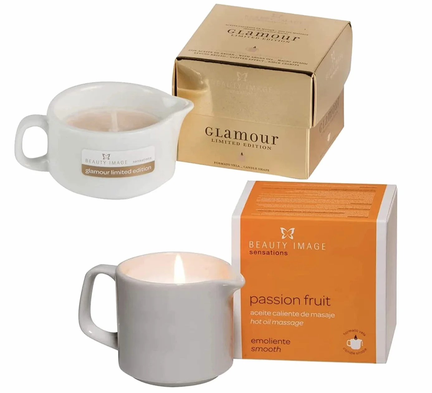 BEAUTY IMAGE Candele da Massaggio Oro Lucido Frutto della Passione Olio Caldo 2 Pezzi