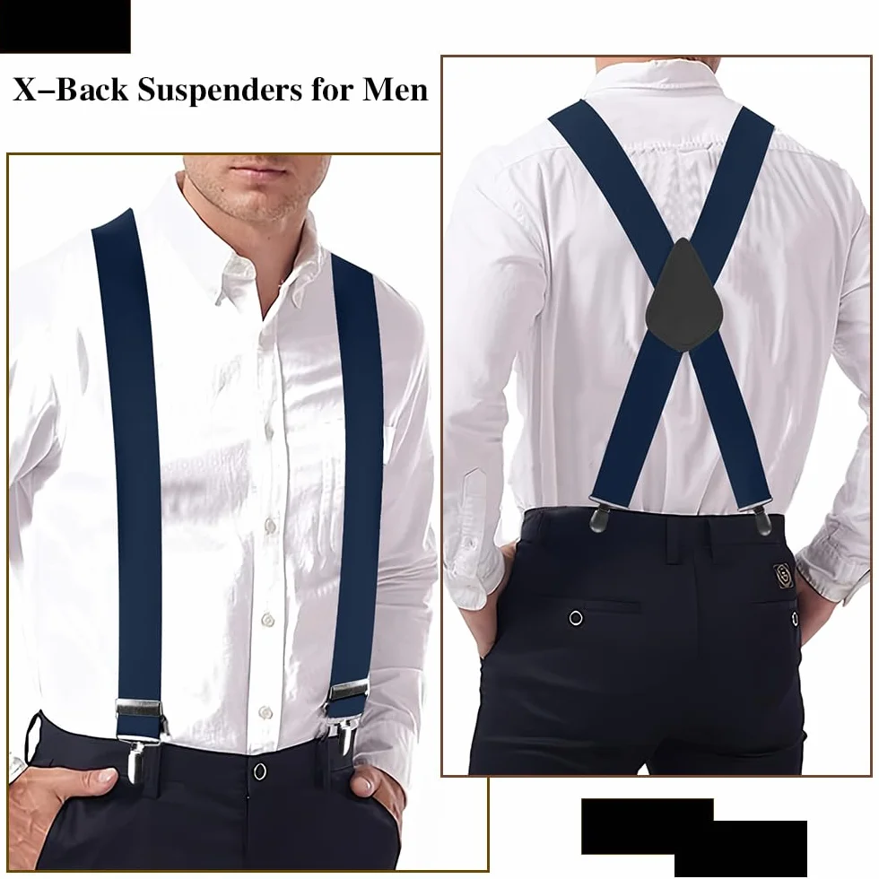 Bretelle Uomo Eleganti Vintage Reggicalze Clip Robuste Regolabili Blu Navy 1 Paio